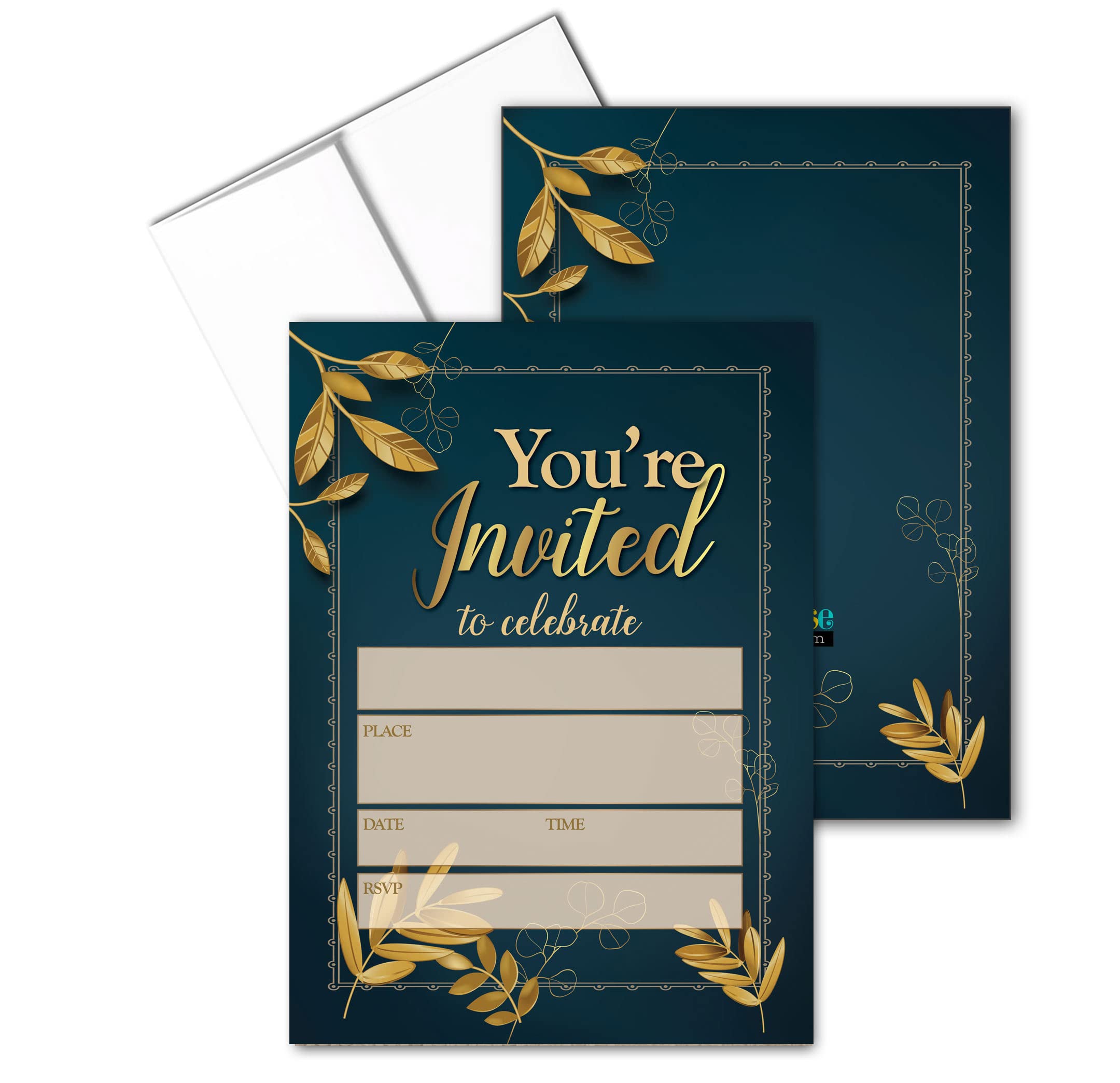 Stonehouse Collection | You Are Invited Formal Navy and Gold Fill-in Party Invitations With Envelopes | 25 Invites & Envelopes | Wedding, Baby Shower, Rehearsal Dinner, Birthday Party (You're Invited)