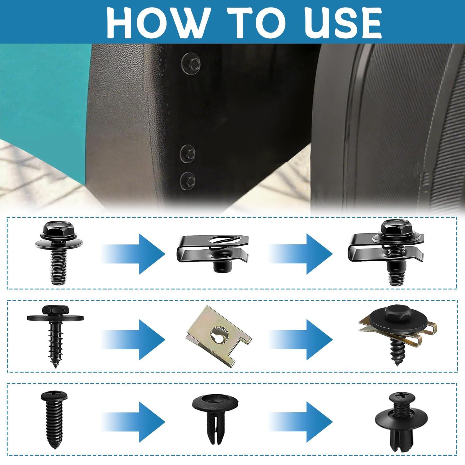 Mumjooyi Set di Viti per Carrozzeria da 86 pezzi Kit Assortimento di Vite per Autoveicoli e Auto U-Clips Fissaggio Metallo Viti per Carrozzeria per il Fissaggio e la Riparazione di Parti di Auto