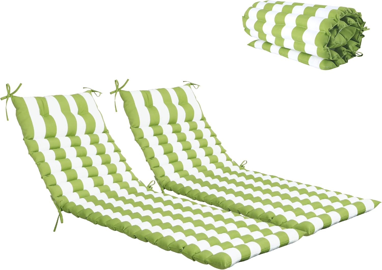 Only choice Chaise Lounge Cushion Outdoor Set of 2, Waterproof Lounge Chair Cushion with Headrest for Patio, Waterproof Fabric, 73" LX24 W (Green White Striped)
