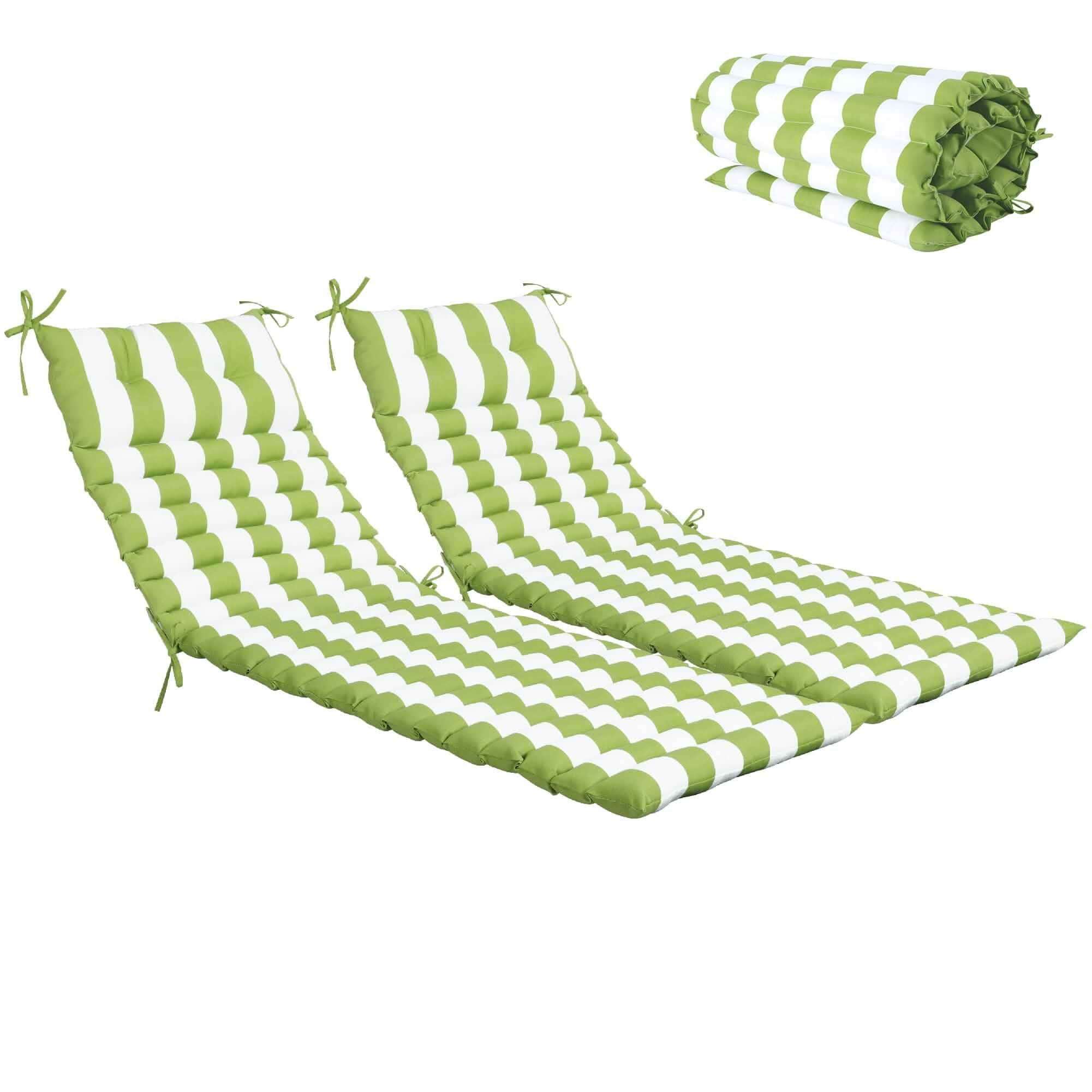 Only choice Chaise Lounge Cushion Outdoor Set of 2, 73" Lx24 W Quilted Patio Chair Cushion with Headrest, Waterproof & Fade-Resistant for Poolside, Deck，Pool Lounge Chairs (Green White Striped) Striped;solid