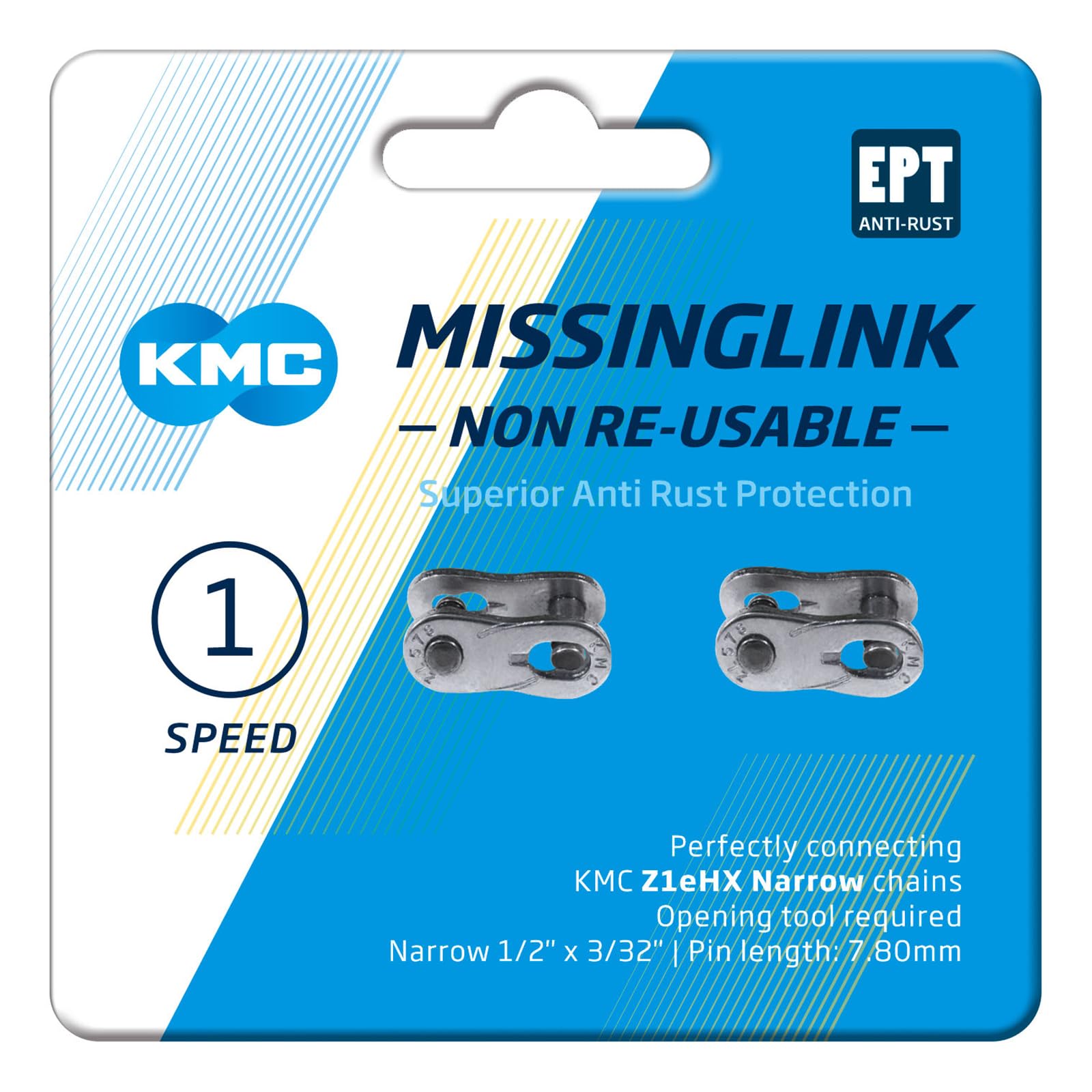 KMC Z1eHX EPT Non Re-Usable Single Speed MissingLink Joining Link, Dark Silver, Narrow (3/32")