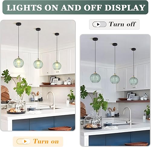 Miniatura 8 de KCO Iluminación individual de cristal verde colgante de globo grande iluminación nórdica acanalada techo colgante lámpara vintage comedor cocina