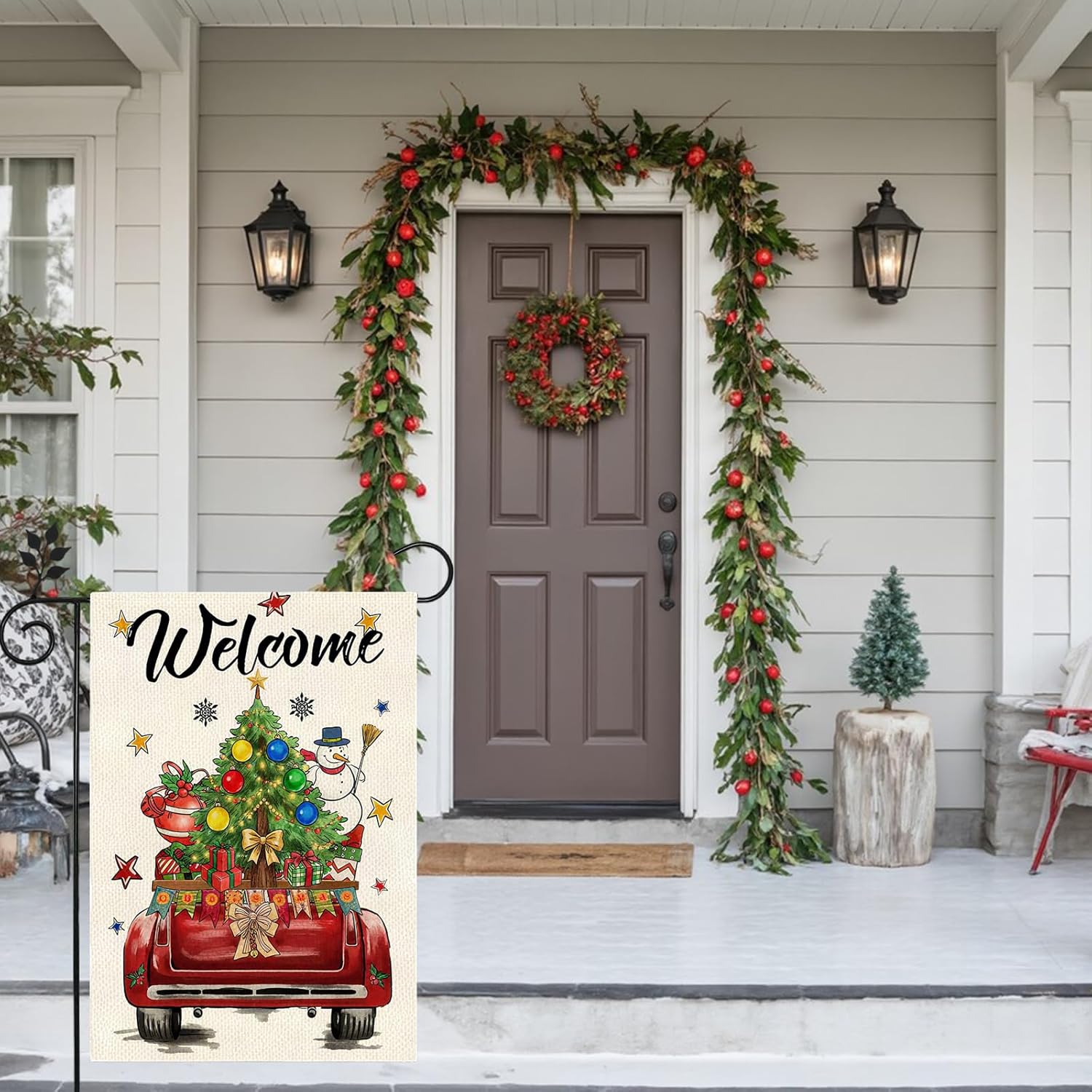 Winter Christmas Garden Flag, Red Truck with Holiday Elements, 12x18 Inches, Double Sided, Burlap, Weather & Fade Resistant - Image 5