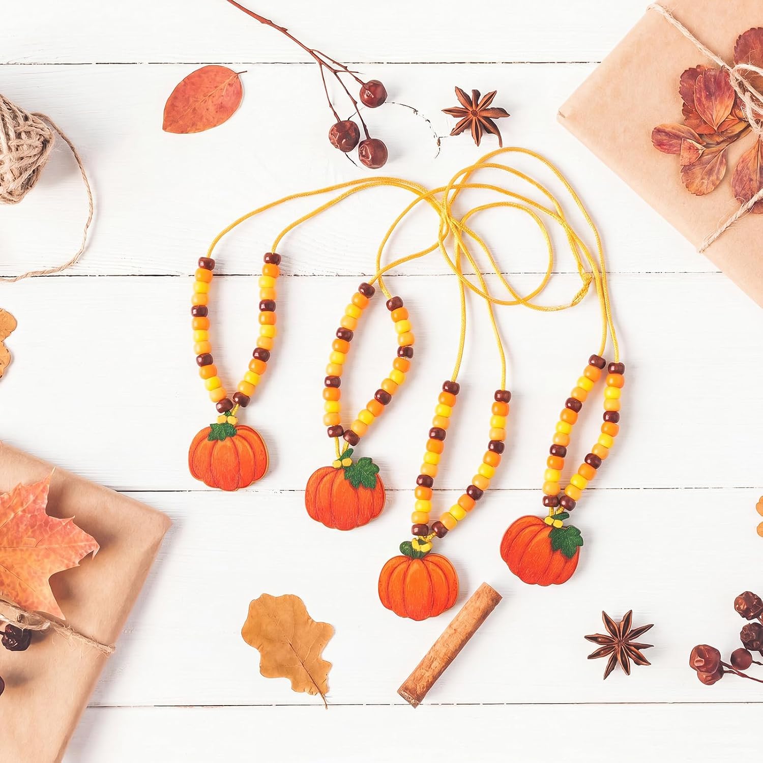 Huquary 24 Sets Fall Pumpkin Beaded Necklace Craft Kits