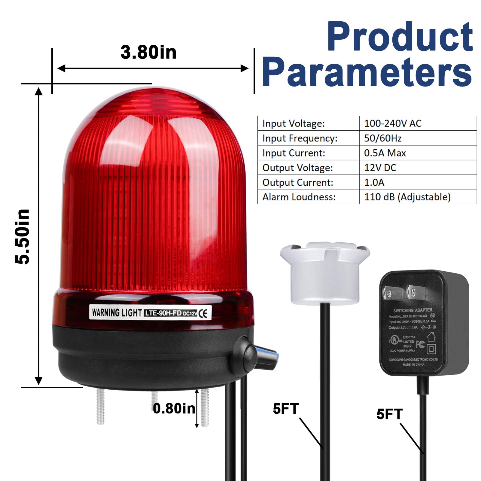 Allarme pompa pozzetto, allarme di rilevamento perdite d'acqua elevata, con allarme forte da 110 dB e indicatore LED, cavo sonda da 1,5 m, adatto per sistemi di allarme interno/esterno in cantine