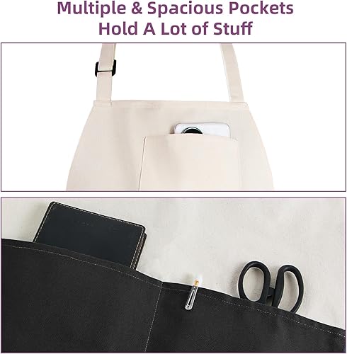 Miniatura 6 de Delantal de chef unisex de dos tonos profesional con 2 bolsillos para cocinar, asar y hornear, regalo