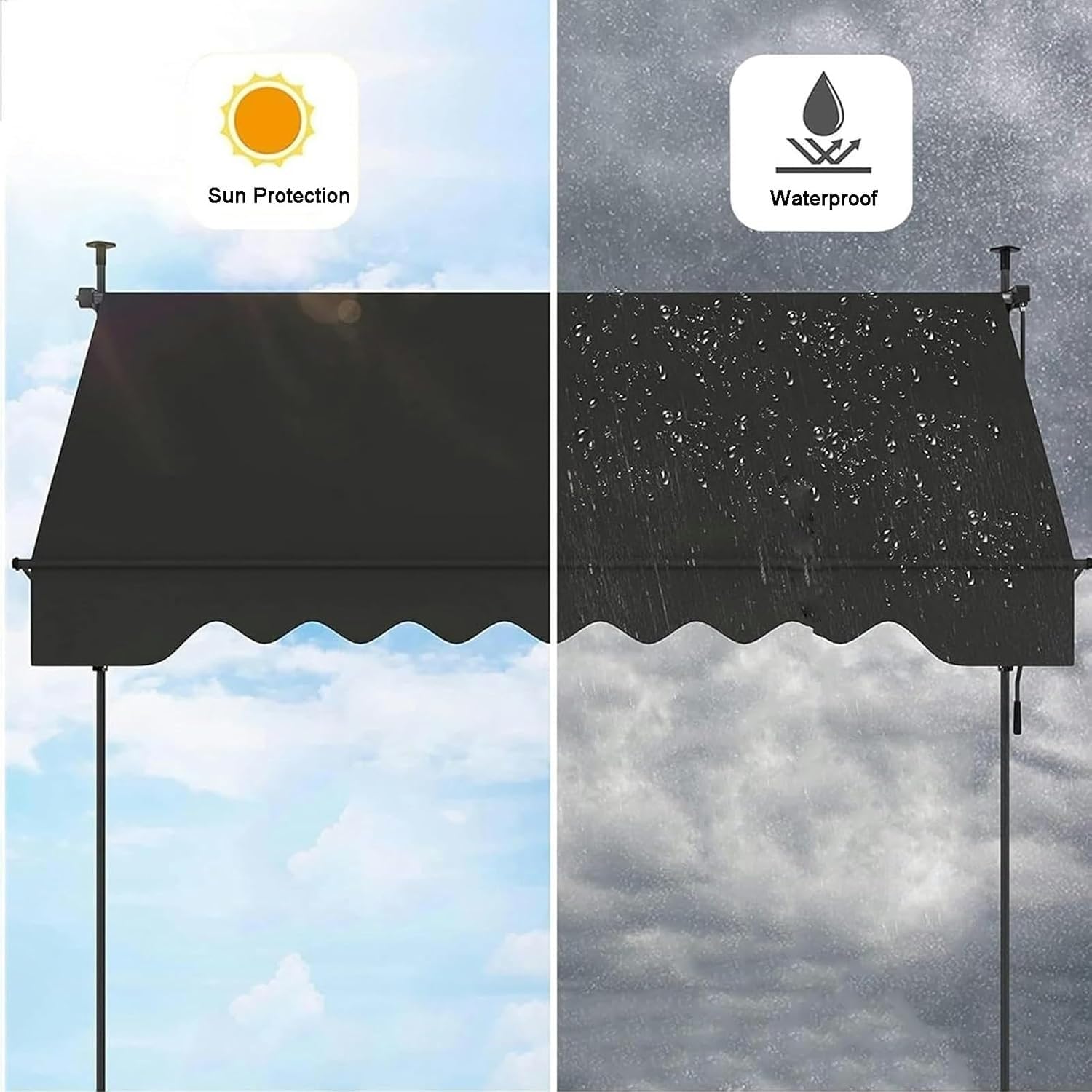 auvent Auvent de Remplacement réglable en Tissu, auvent en Polyester Enduit de PU résistant aux UV for patios, Durable et résistant aux intempéries