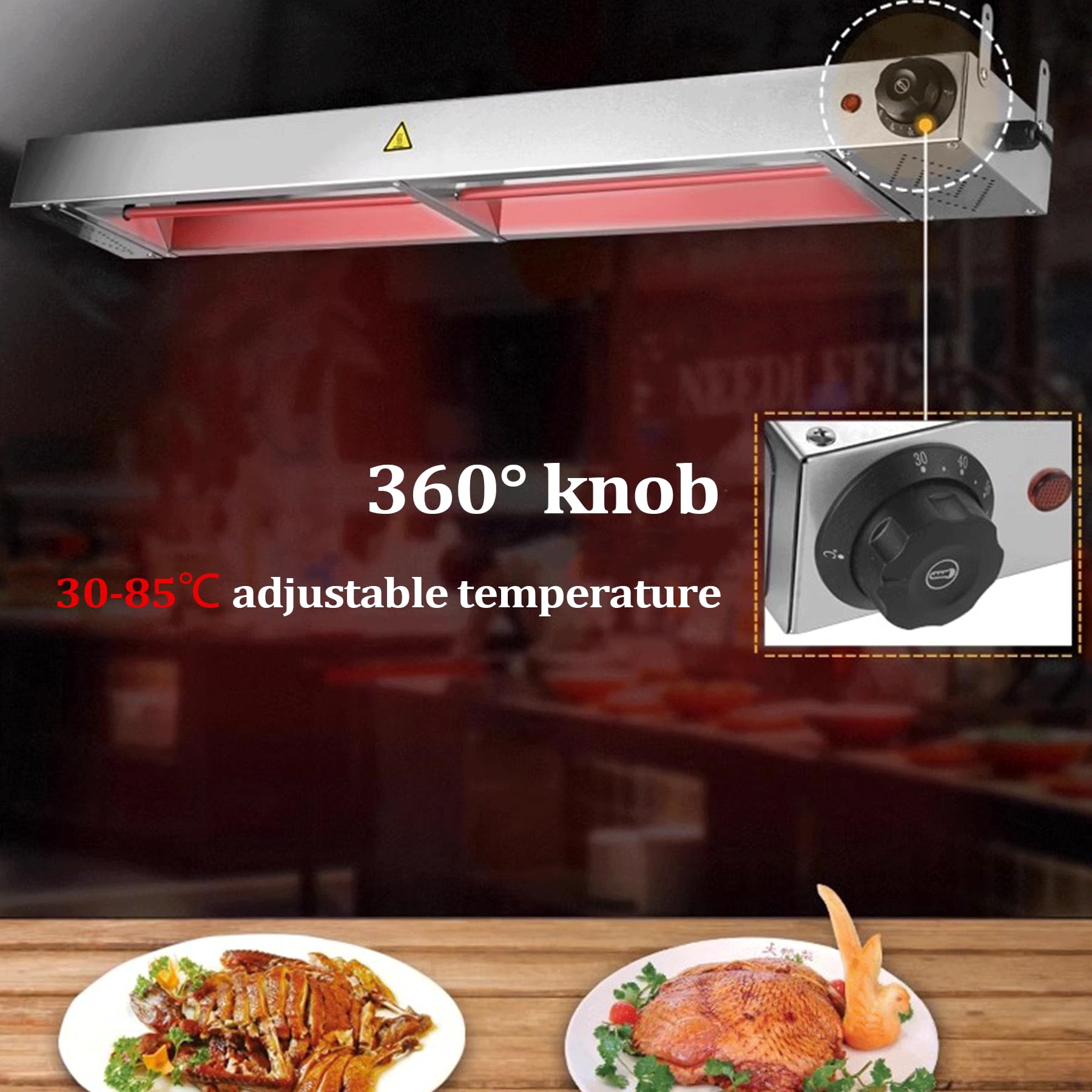 2pc Lámpara de Calor de Alimentos Comercial, Calentadores de Buffet Acero Inoxidable, Calentador Alimentos para Buffets y Hoteles - Garantizar el Sabor de los Platos(Size:60cm)