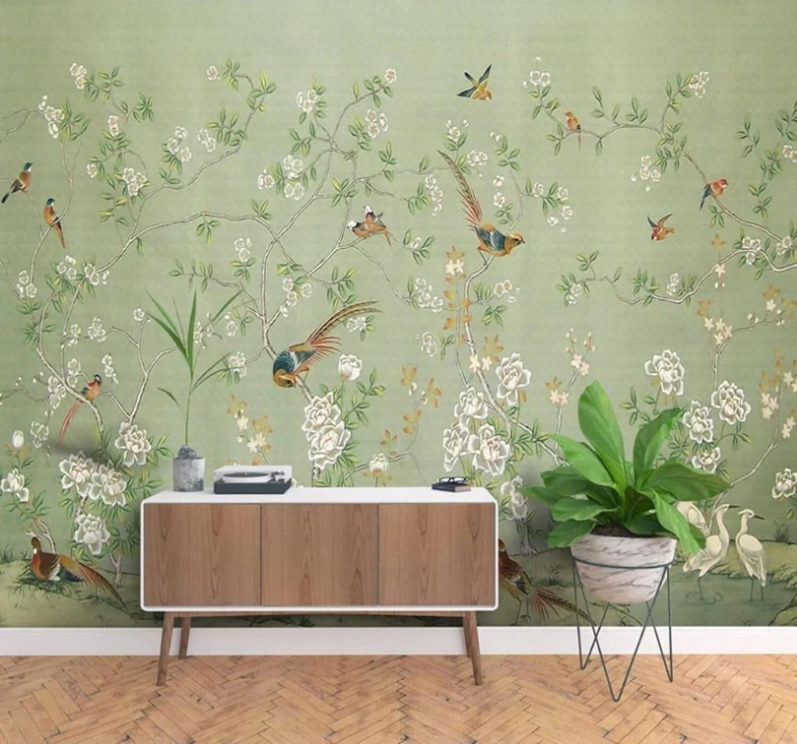 Wallpaper-3D-Xlm 350Cm×256Cm(B×H) Hand Painted Fresh Elegant Rustic Flowers And Birds 3D Wallpaper Easy Install Feature Office Living Room Sofa Bedroom Tv Background Wall Decoration-350Cm×256Cm