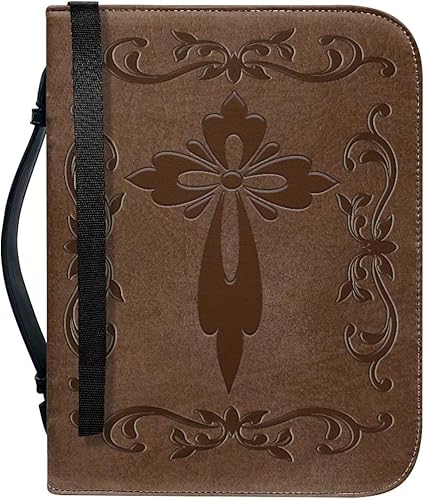 Miniatura 41 de Bolsas de cuero para iglesia, funda de Biblia gris león, bolsa protectora de la Biblia de poliuretano, funda de transporte portátil con asa