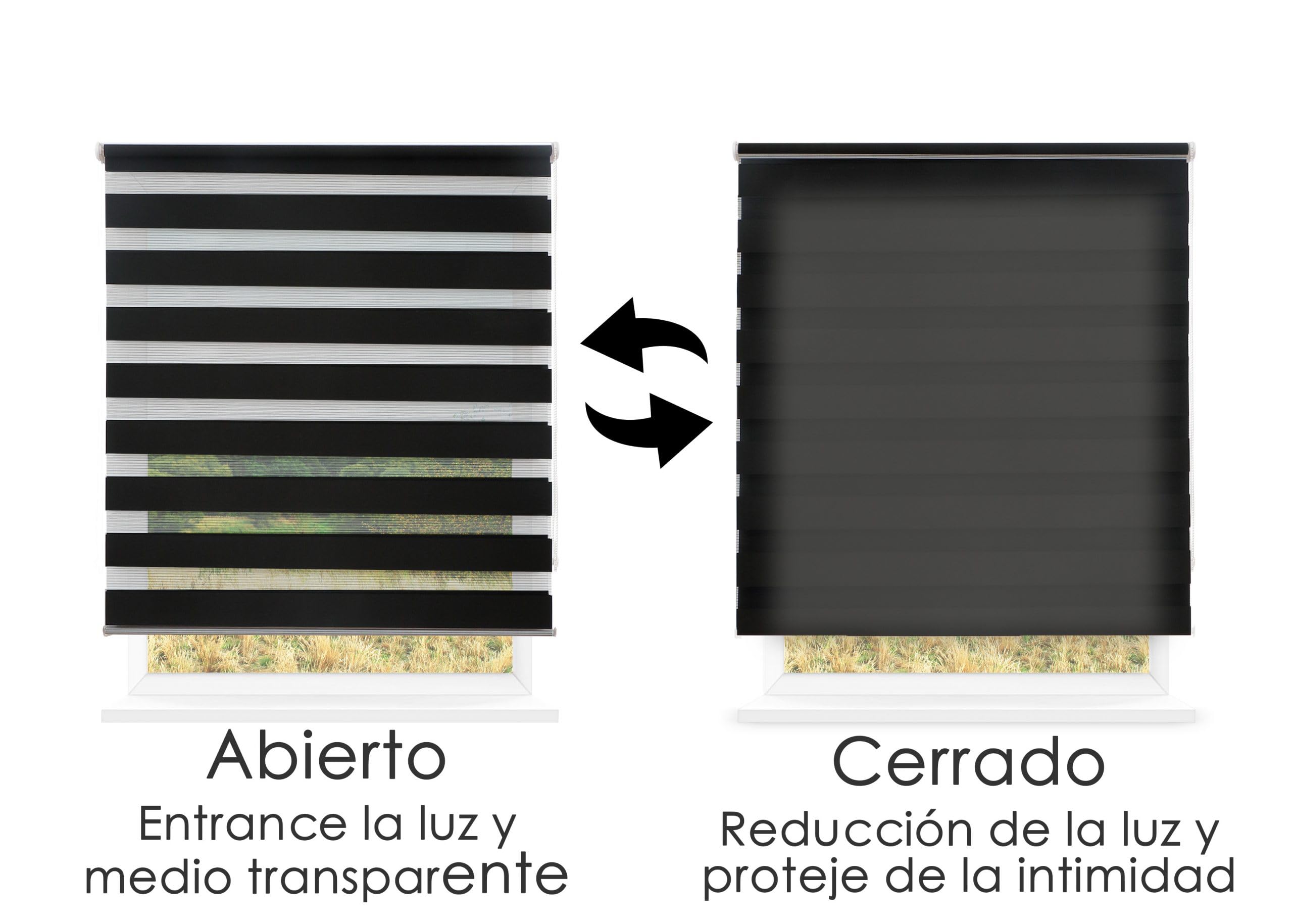 Estor Enrollable de Doble Capa Noche y Día 140x180cm (Ancho x Largo), Persiana Enrollbale para Ventana, Medida de la Tela 137x175cm(Negro)