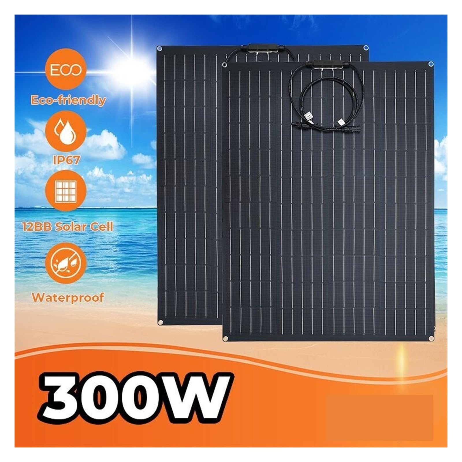 Solarpanel-Kit, flexibles monokristallines PV-Modul, hocheffiziente Ladebatterie for Zuhause, Wohnmobil, Boot, netzunabhängiges System Einfache Installation(2PCS-600W)