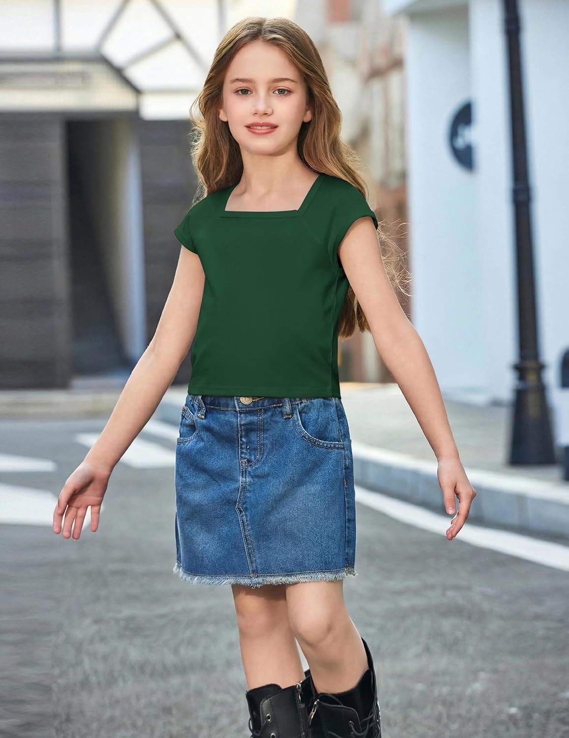 Arshiner Trendy Crop Tops for Girls Short Sleeve Summer Shirts Square Neck Slim Fit Tee Blouse - Image 5