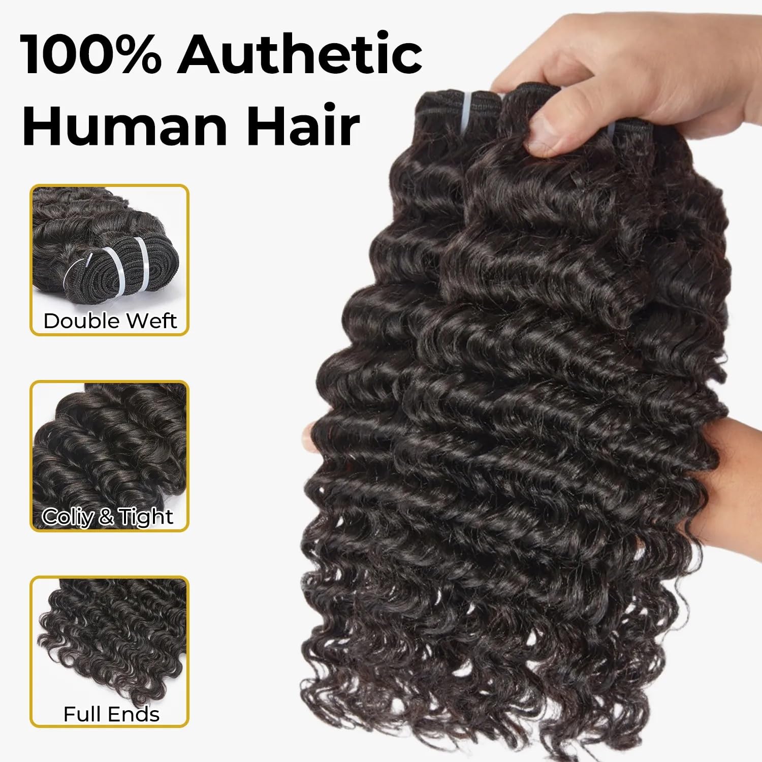 Wequeen 16A Deep Wave Water Wave Human Hair Bundles 100% Unprocessed Brazilian Virgin Hair Quick Weave Bundles Human Hair Extensions Real Human Hair,Deep Wave 18 20 22 Inch