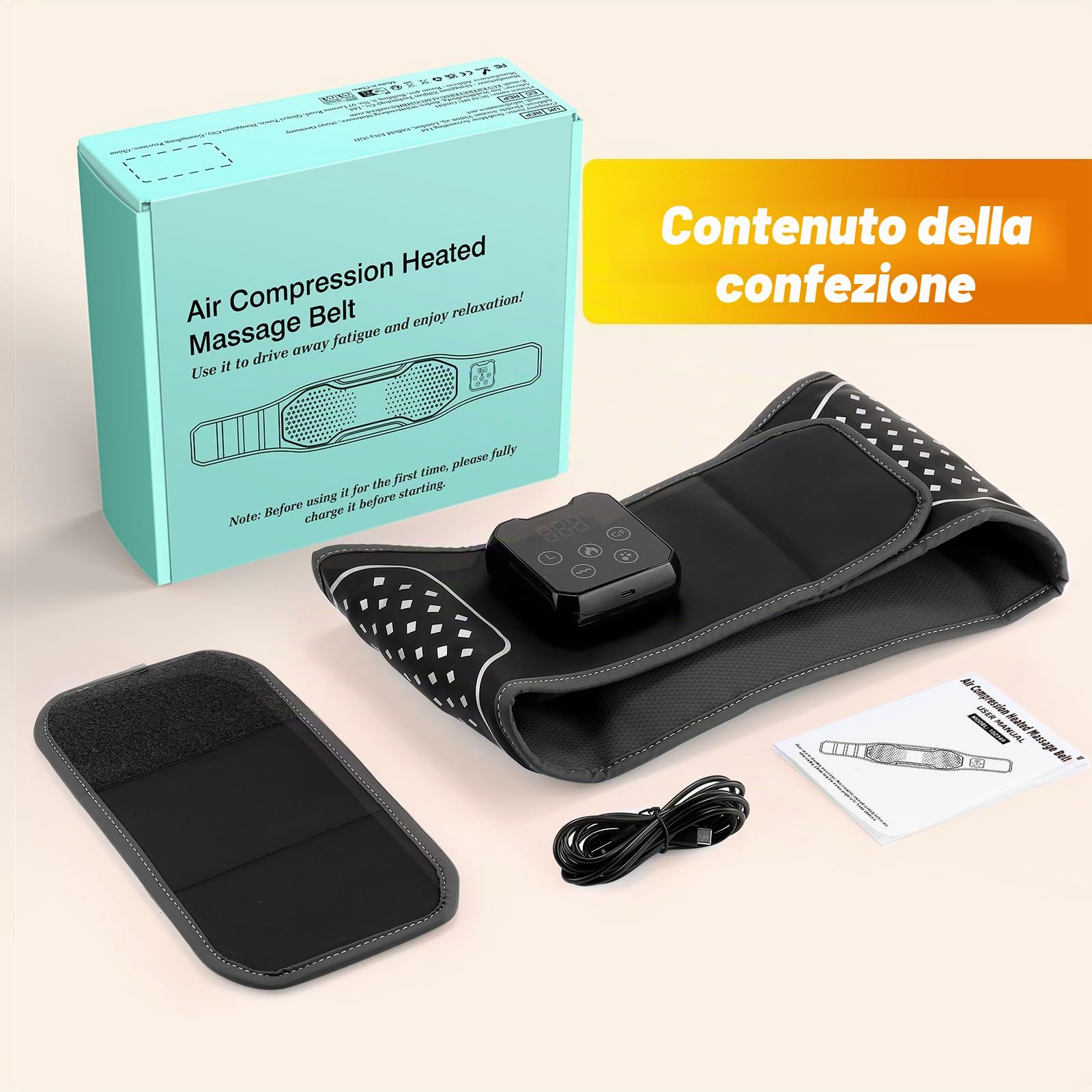 Cintura Lombare Riscaldante e Massaggiante Senza Fili – 3 Modalità di Massaggio, 4 Livelli di Calore, Spegnimento Automatico – Allevia Dolori alla Schiena e all’Addome – Idea Regalo per Uomo e Donna