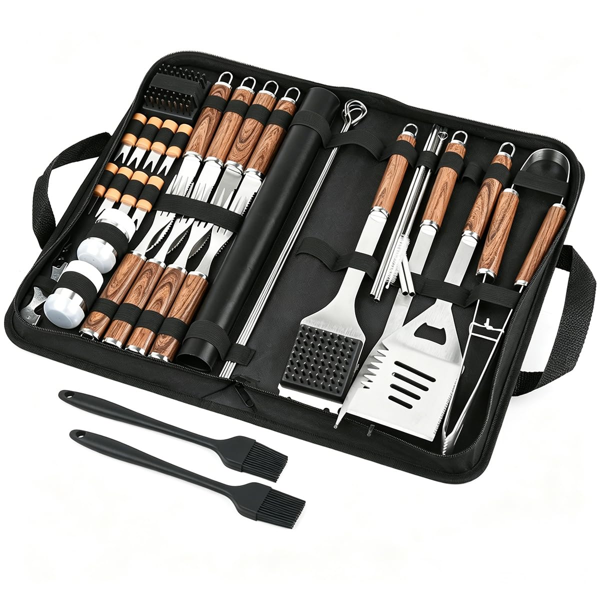 Kit Barbecue Ustensiles 38 Pièces Inoxydable avec Sac Noir