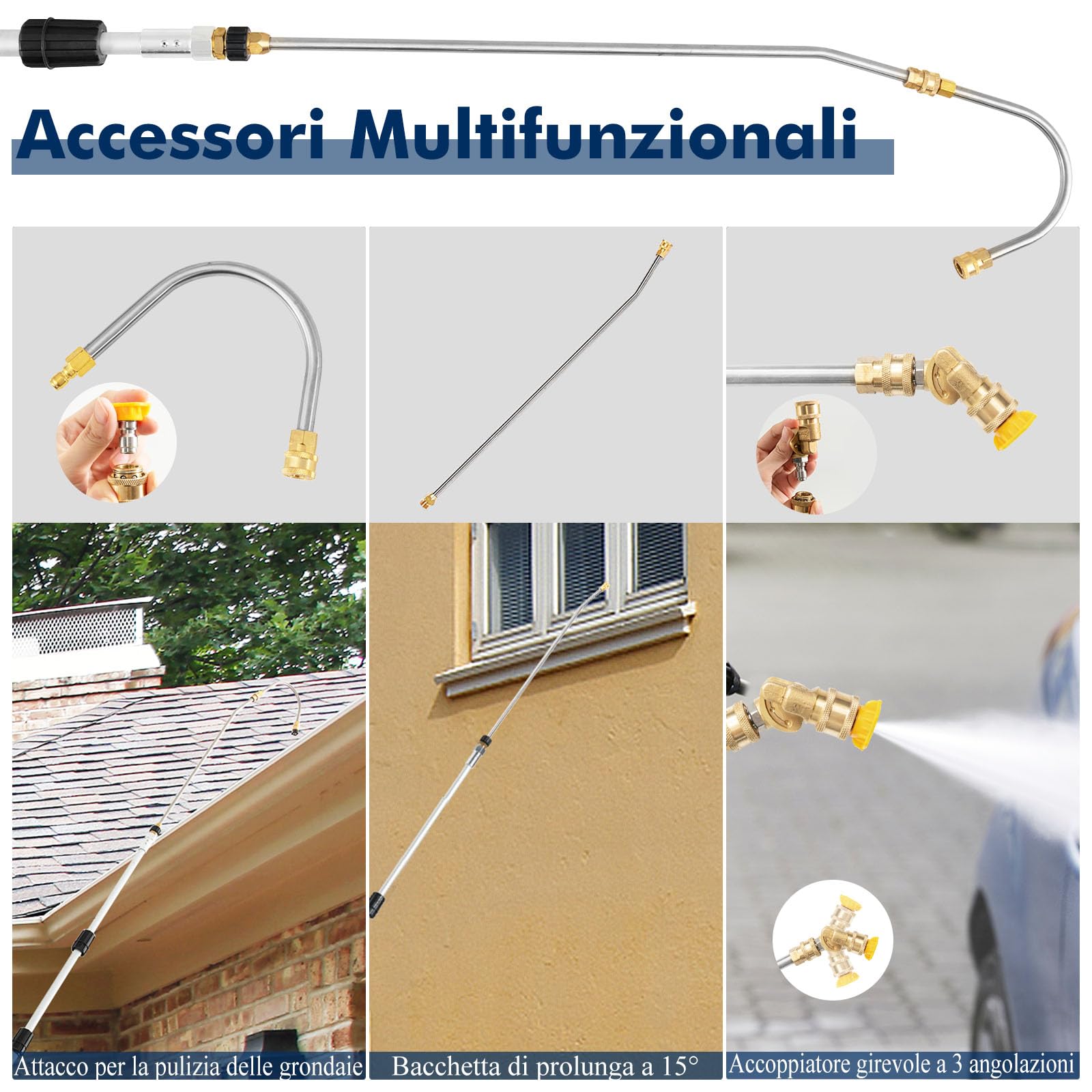 RELAX4LIFE Kit di Prolunga per Idropulitrici 550 cm 290 Bar, Telescopica per Idropulitrice, Attrezzo per la Pulizia con 5 Ugelli 2 Adattatori, Accoppiatore Girevole e Imbracatura di Supporto