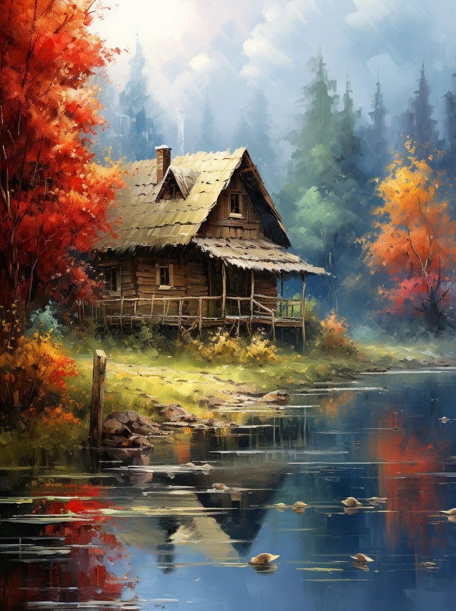 arbre rouge Peinture Diamant Adulte, 5D paysage Diamond Painting Kit Complet, Diamant Broderie Point de Croix Cristal Art Set, Diamant Painting Loisirs Créatifs Adultes, Décoration Maison 50x110cm N-1