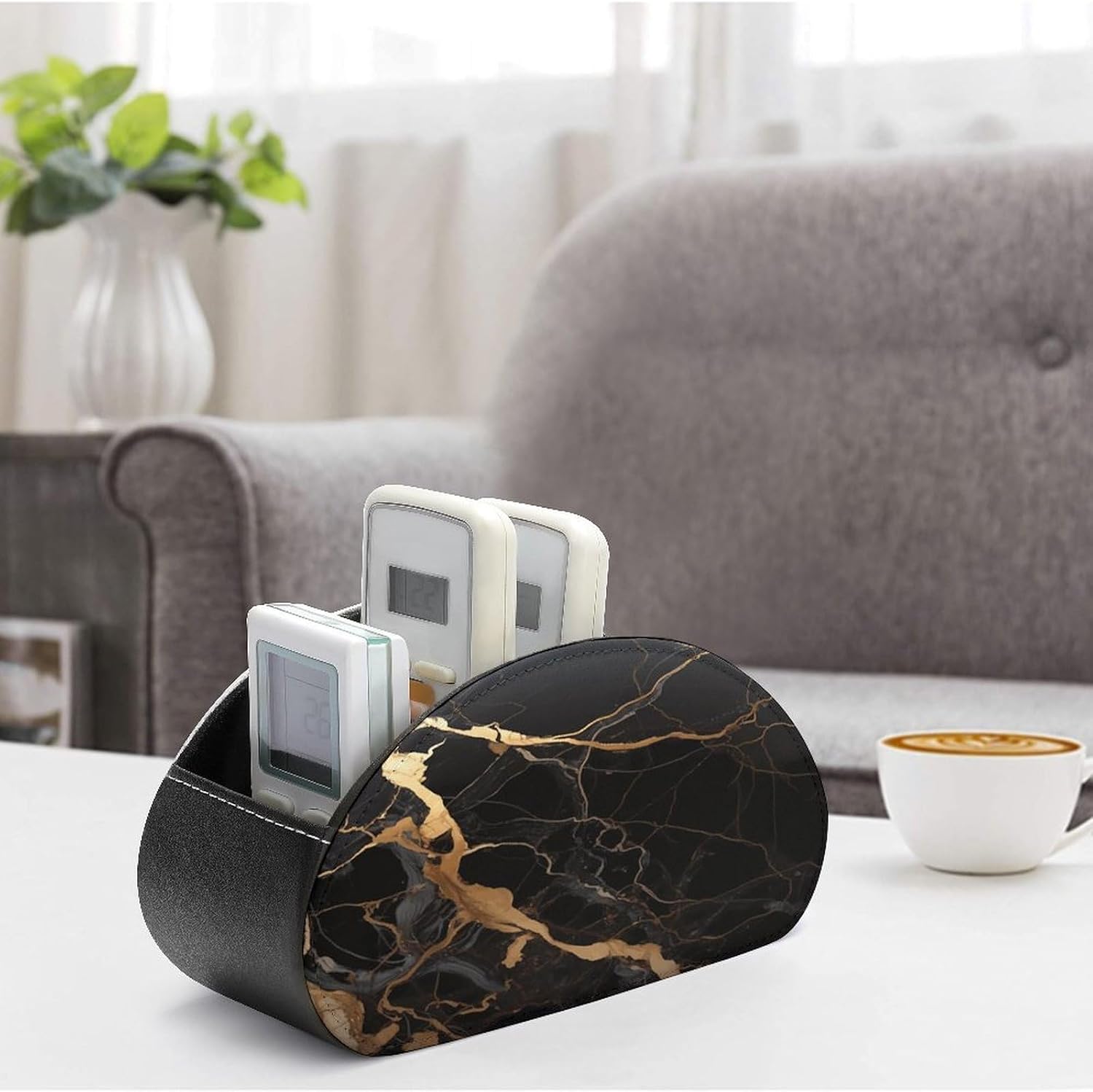 Black Gold Marble PU Leather Remote Control Holder image 4