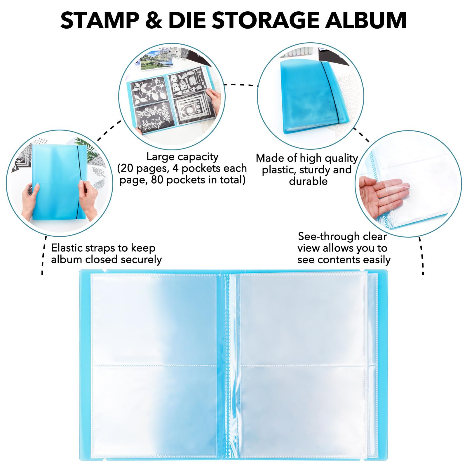 OTCRAFT 20 Pages80 Pockets /1Set Large Clear Sticker Photo Storage Album; Storage Book Organizer Folder for Postcards Stickers Photo - Image 3