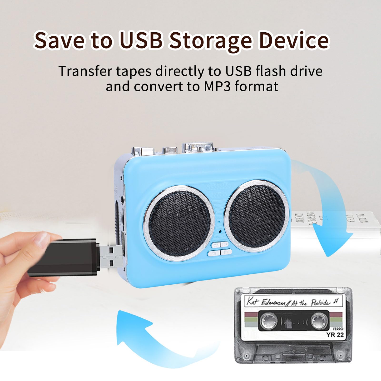 Odtwarzacz Kasetowy z Głośnikiem, Konwerter Kasetowy na Cyfrowy, Przenośny Odtwarzacz Taśmowy z Bezpośrednim Nagrywaniem MP3 Przez USB i Gniazdem Słuchawkowym 3,5 Mm, Idealny do Użytku w