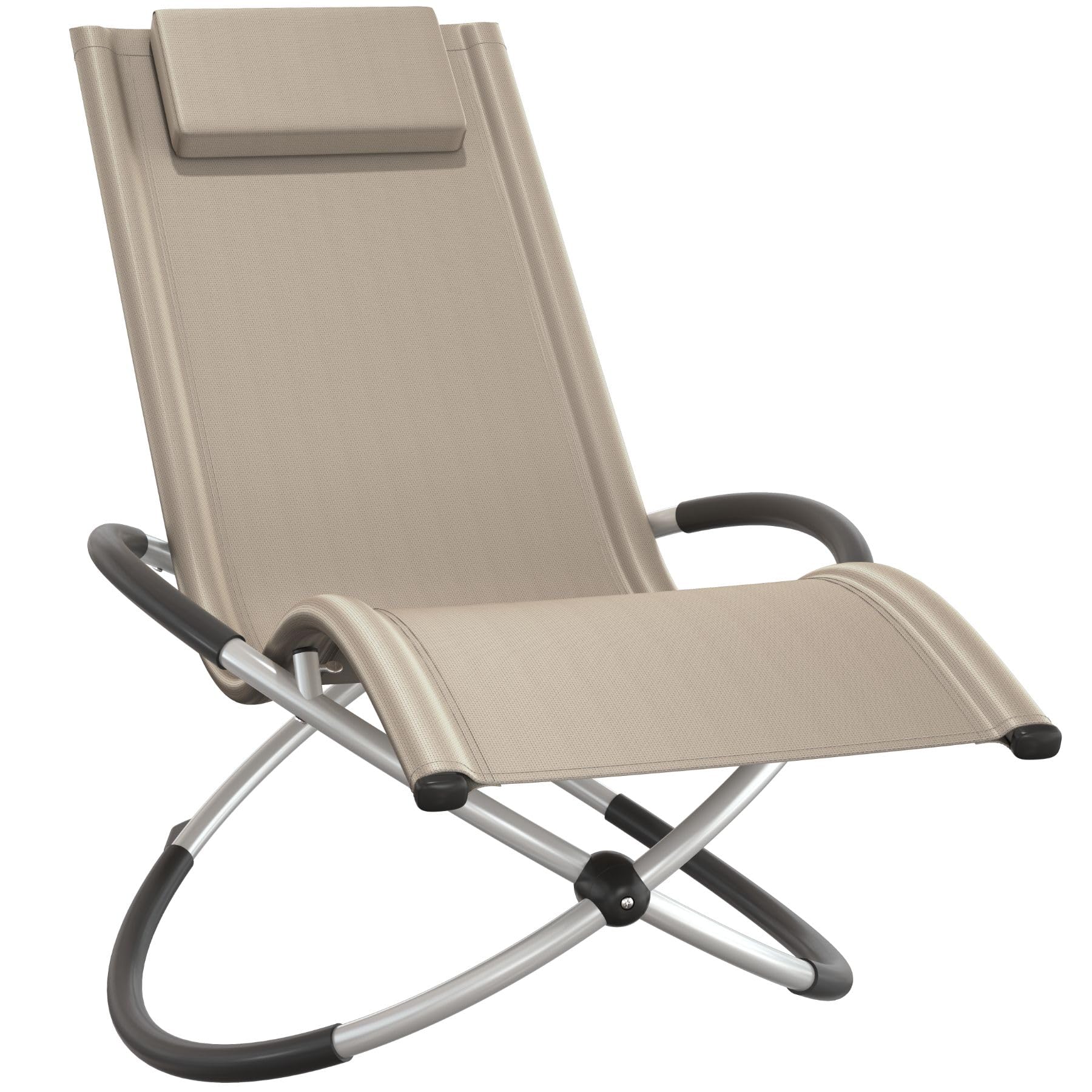 tectake® Tumbona Plegable con Función Balancín, Tumbona Playa Ergonómica, Tumbona Piscina en Acero y Textileno, Tumbona Jardín Exterior, Protección Antivuelco, Carga Máx. 150 kg, Fácil Montaje - beige