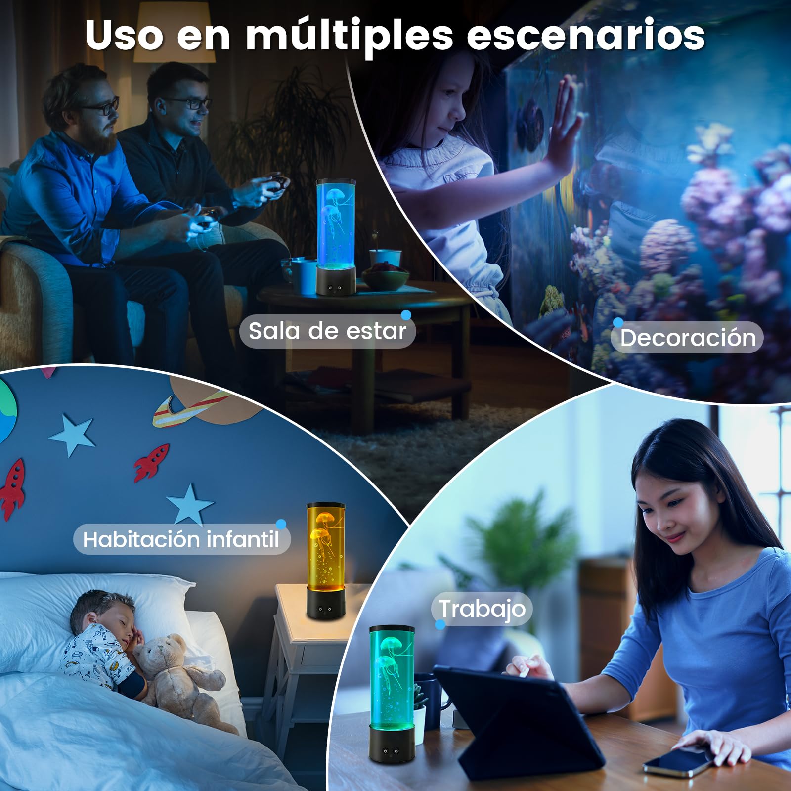 Klarlight Lampe à méduses, lampe à méduses de 29 cm avec 16 couleurs changeantes et 4 modes pour enfants et adultes, télécommande USB/lampe à lave à méduses alimentée par piles