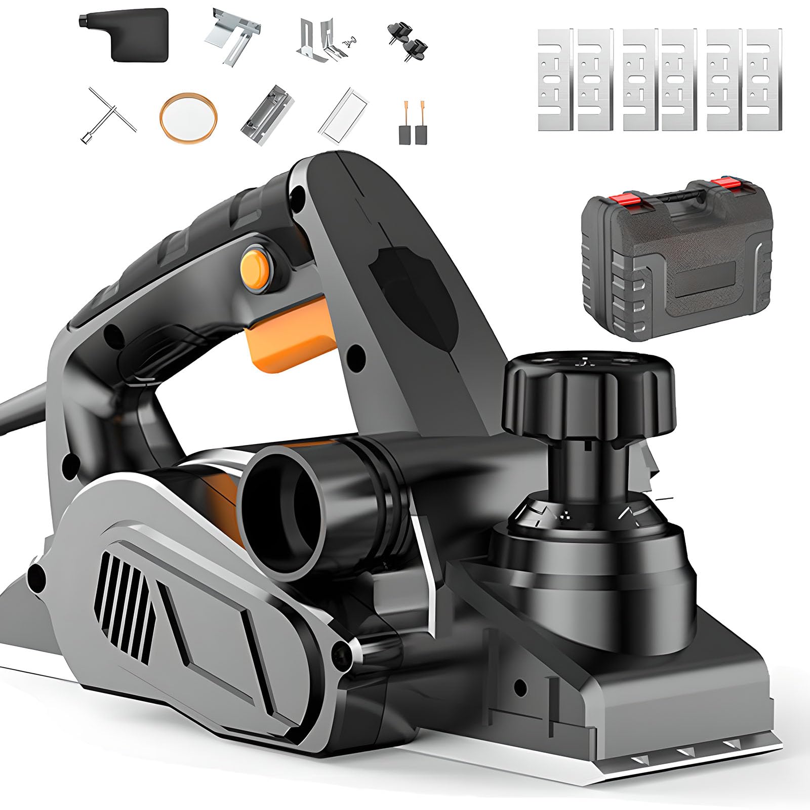 CYTBEK Electric Wood Planer, 850w Andheld Corded Wood Planer, Planer width 82mm/Planing depth 0-1mm/Idling speed 15000r/min, with Exhaust Ports for Woodworking, Furniture and DIY Projects