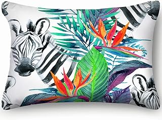 lymknumb Fundas de Almohada Tamaño estándar de 20 x 30 Pulgadas, Cebra Flores exóticas Acuarela Selva Animales sin Costura Patrón de Vida Silvestre Naturaleza