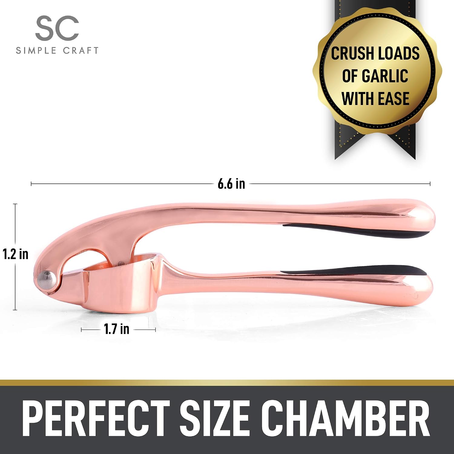 Simple Craft Garlic Press - Rustproof & Ergonomic Garlic Mincer That Is Easy To Squeeze - Heavy Duty Garlic Crusher For Extracting Garlic Paste, Nuts, Ginger, Seeds and More (Rose Gold)