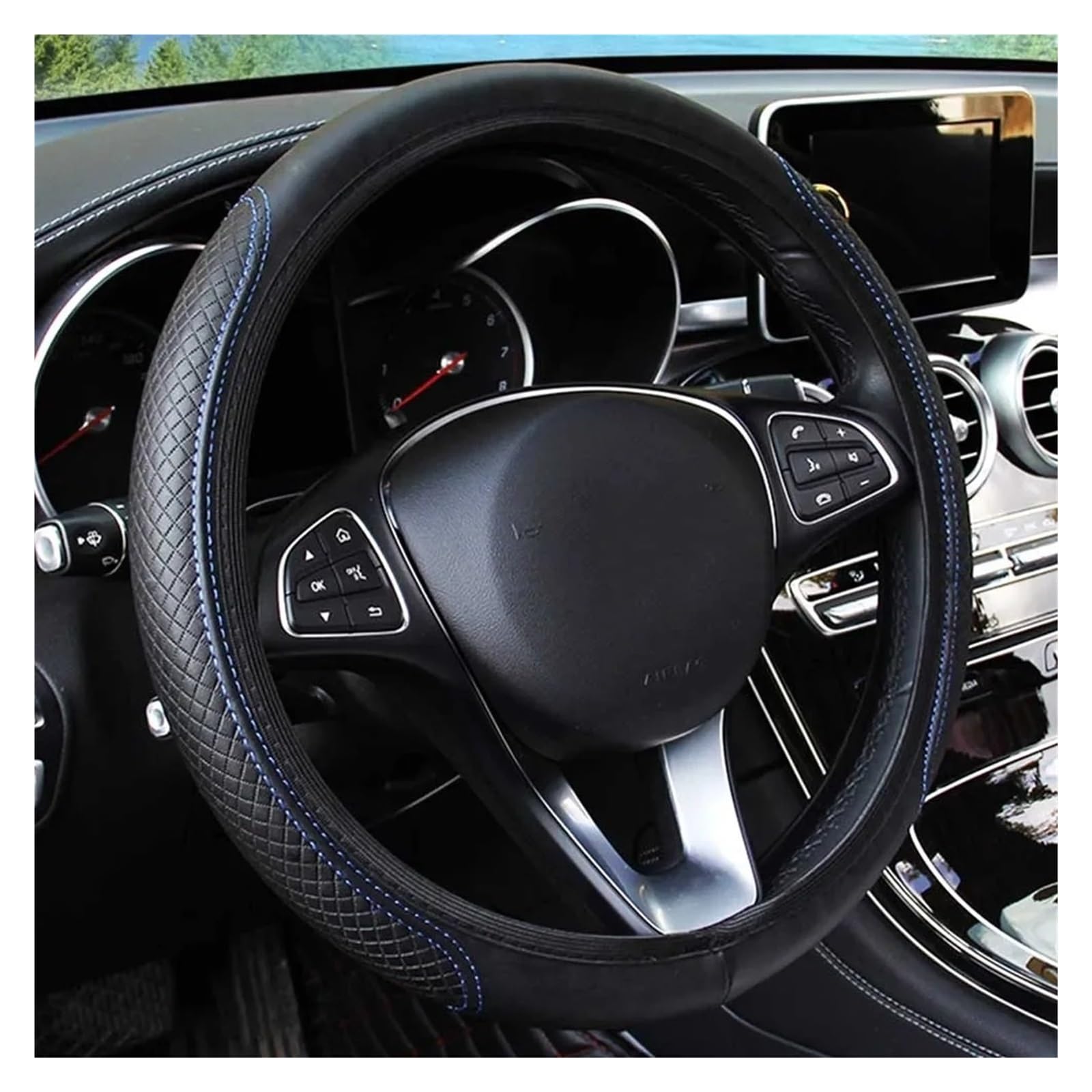 Funda Volante Accesorios para El Coche De La Cubierta del Volante del Coche De 37-39 Cm Protector De Volante(Gray)