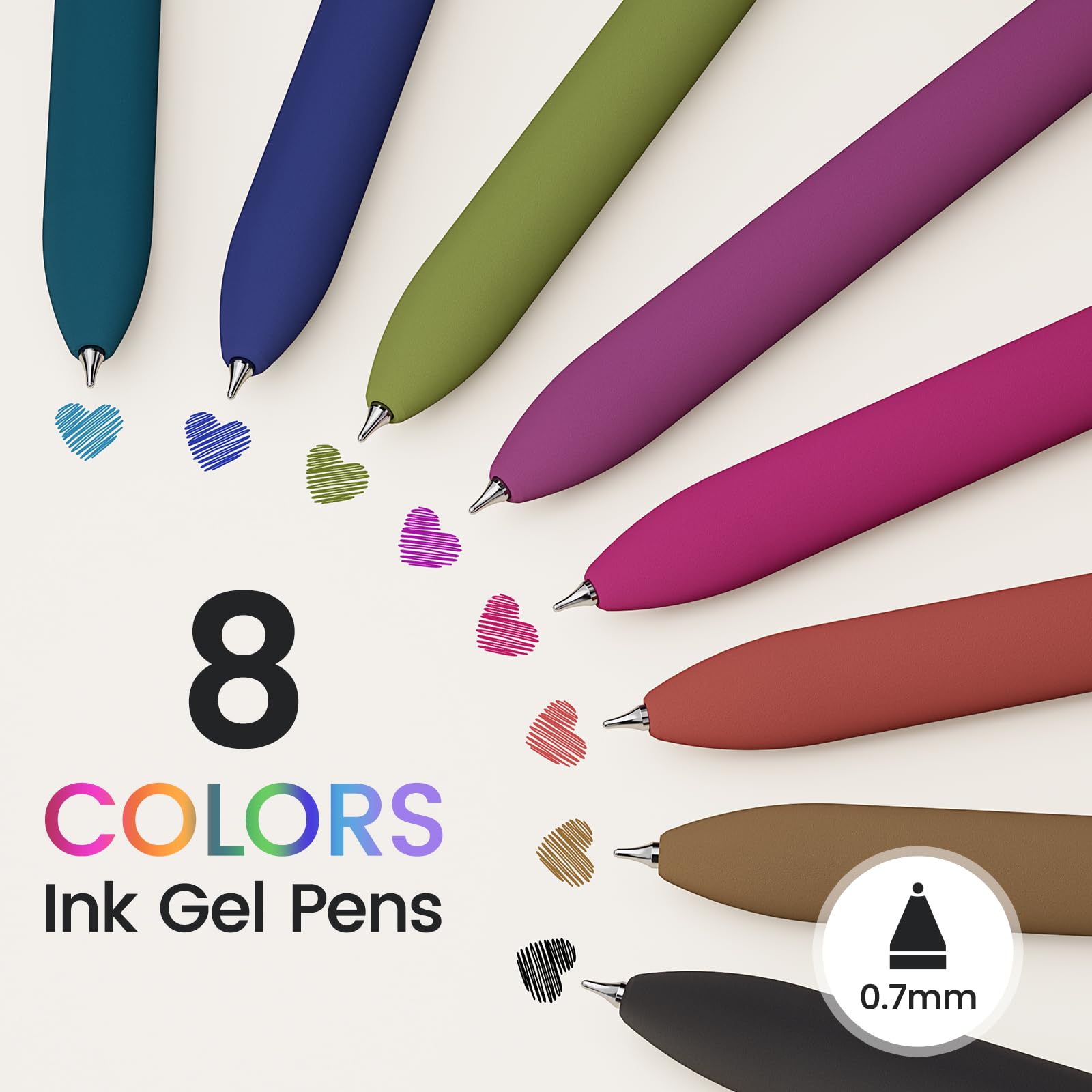 Colorful Gel Pens - 8 Pcs Colored Ink Pens Coloring 0 7MM Smooth Writing Medium Point - Quick — view 2