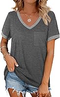 Geifa Women's V-Neck Short Sleeve T-Shirts Loose Fit Casual Summer Tops with Pocket 2026