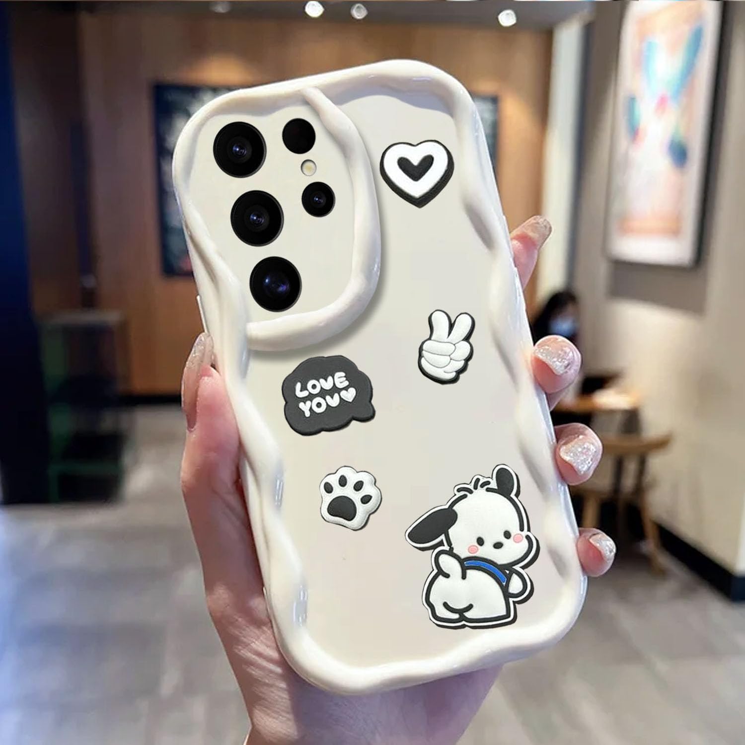 KC Back Cover for Samsung Galaxy S24 Ultra, 3D Cute New Curly Wave Frame Cartoon Characters and Puppy Shockproof Soft Bumper Silicone Case with Camera Protection (White) (B0CVQJRT45) Amazon Price History, Amazon Price Tracker