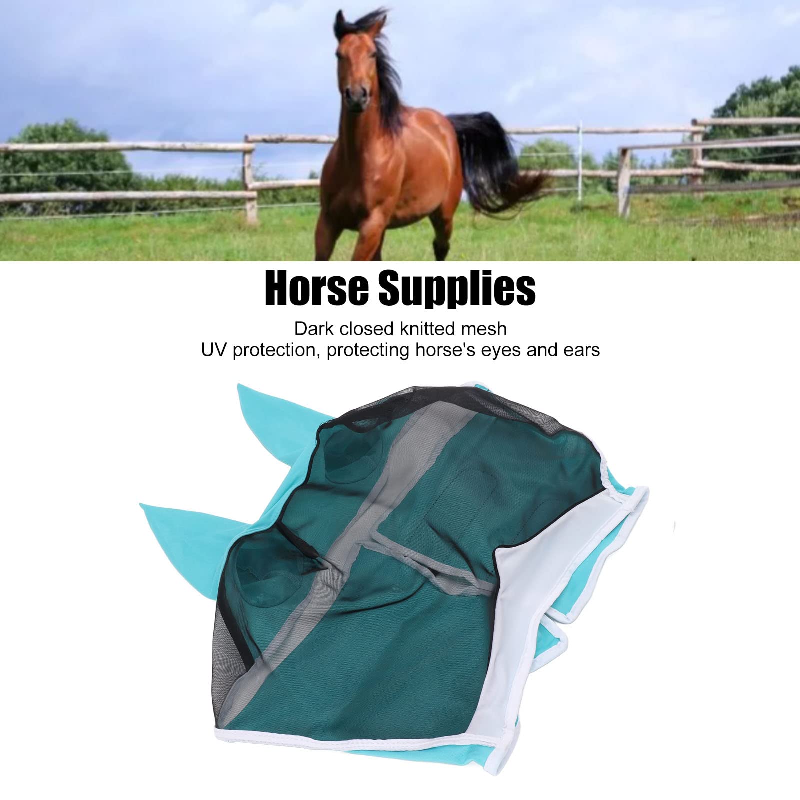 Hztyyier Horse Fly MasksHorse Fly Mask for Horses with Ears, Horse Fly Mask Protective for Farm (Blue) Other Breeding Supplies