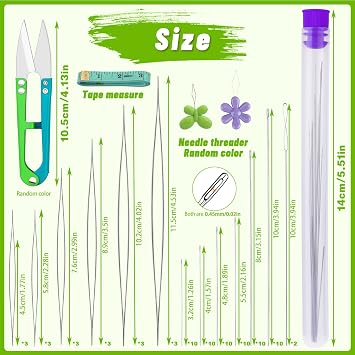 86 Pcs Beading Needle Set, 6 Sizes Big Eye Beading Needles for Seed Beads, Long Straight Bead Needles, Twist Beading Needles, Flexible Needle for Jewelry Making