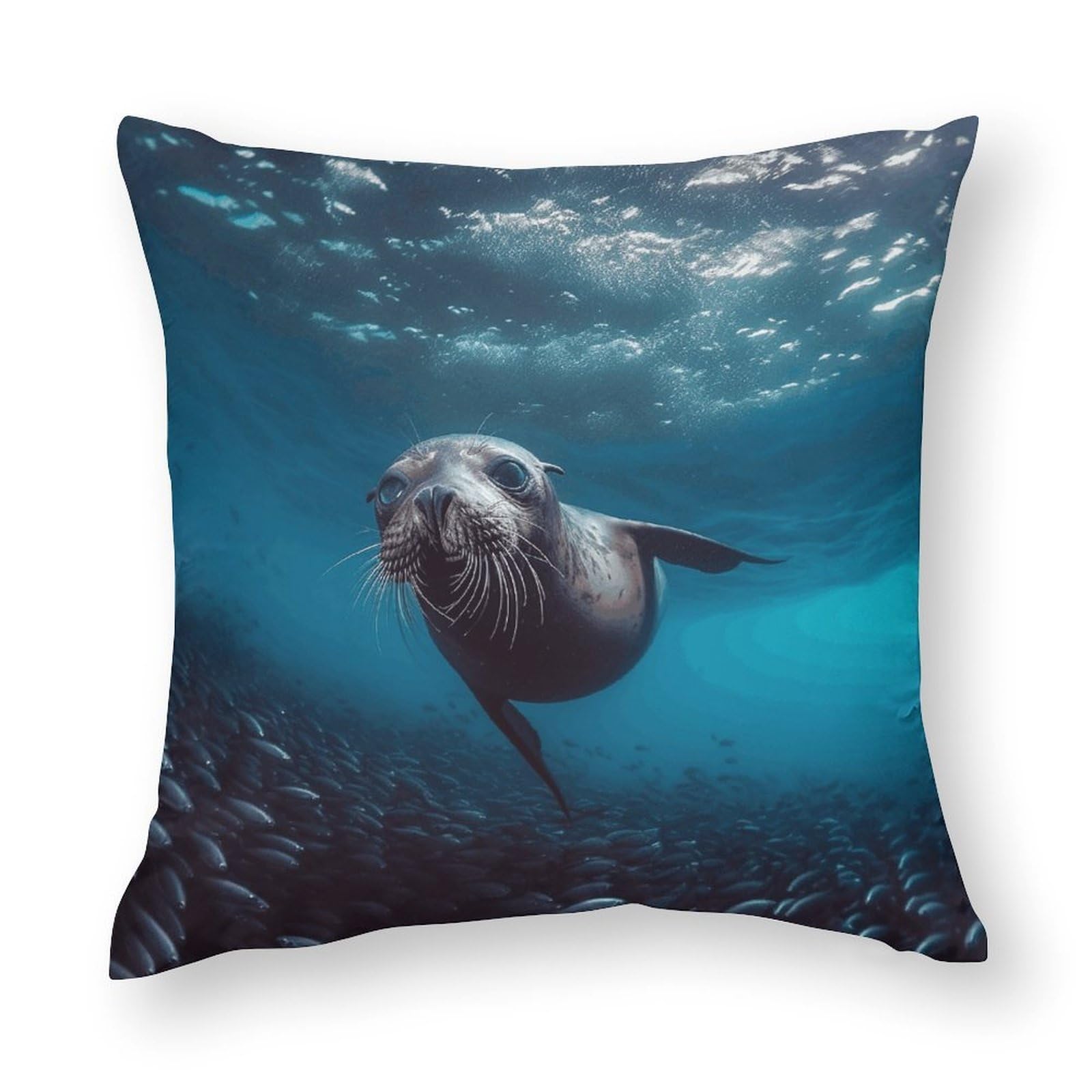 Underwater Sea Lion Throw Pillow Covers Square Pillow Sham Removable Pillow Protector Modern Cushion Covers Soft Pillowcases Cozy Pillow Cases for Sofa Bed Car 24"x24"