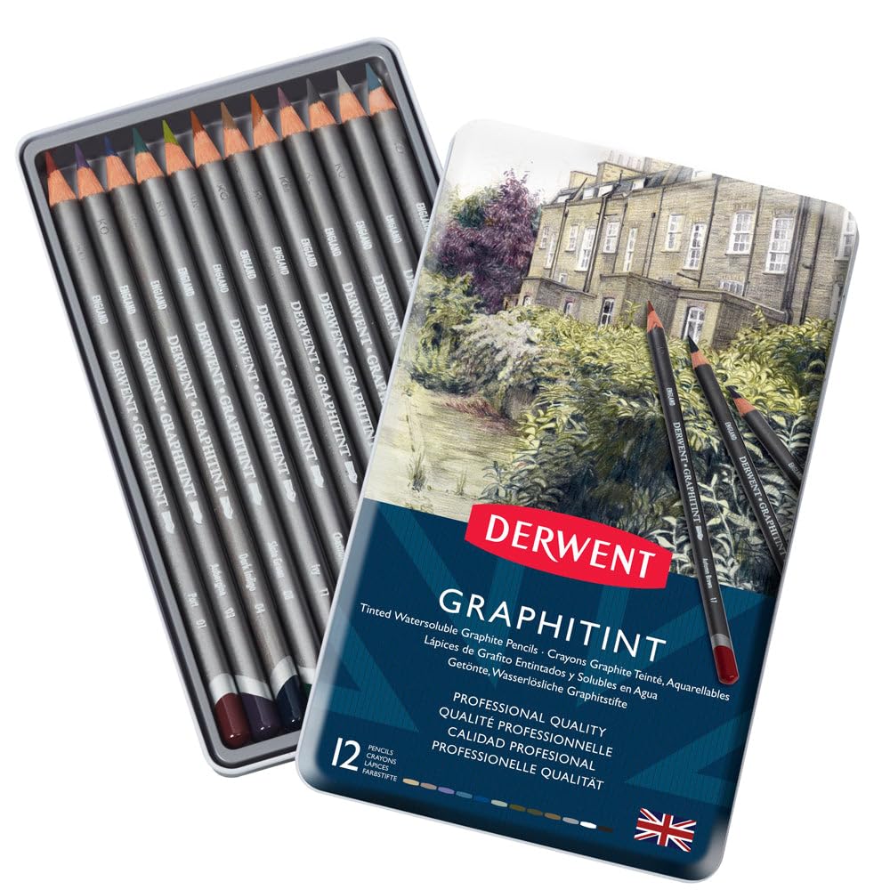 Derwent Graphıtınt Serisi Renkli Grafit Kalem Seti - 12 Renk Metal Kutu