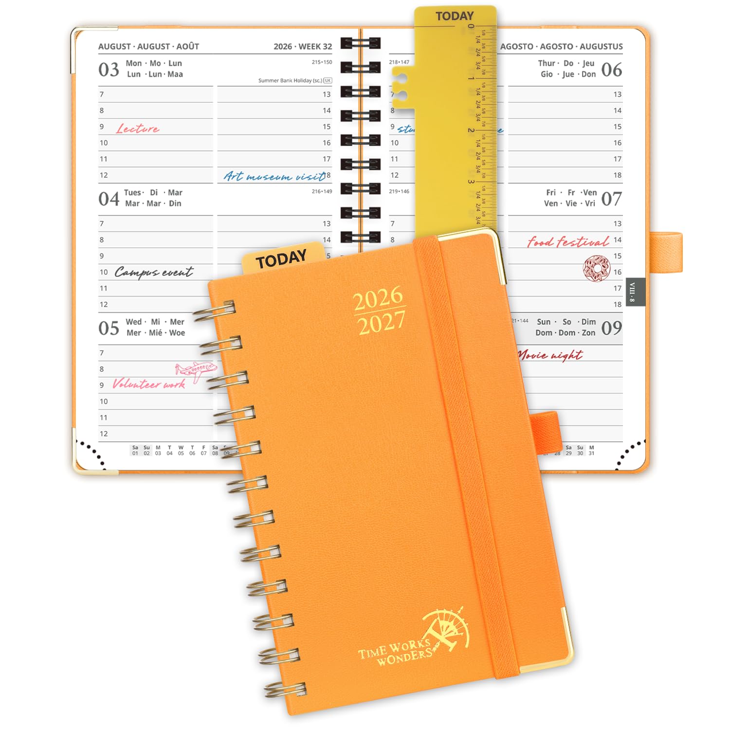 POPRUN 2026-2027 Academic Pocket (16x10.5 cm) Diary Week to View Small Spiral 17 Months (Aug'26 - Dec'27) A6 26/27 Mid Year Weekly Planner(Orange)