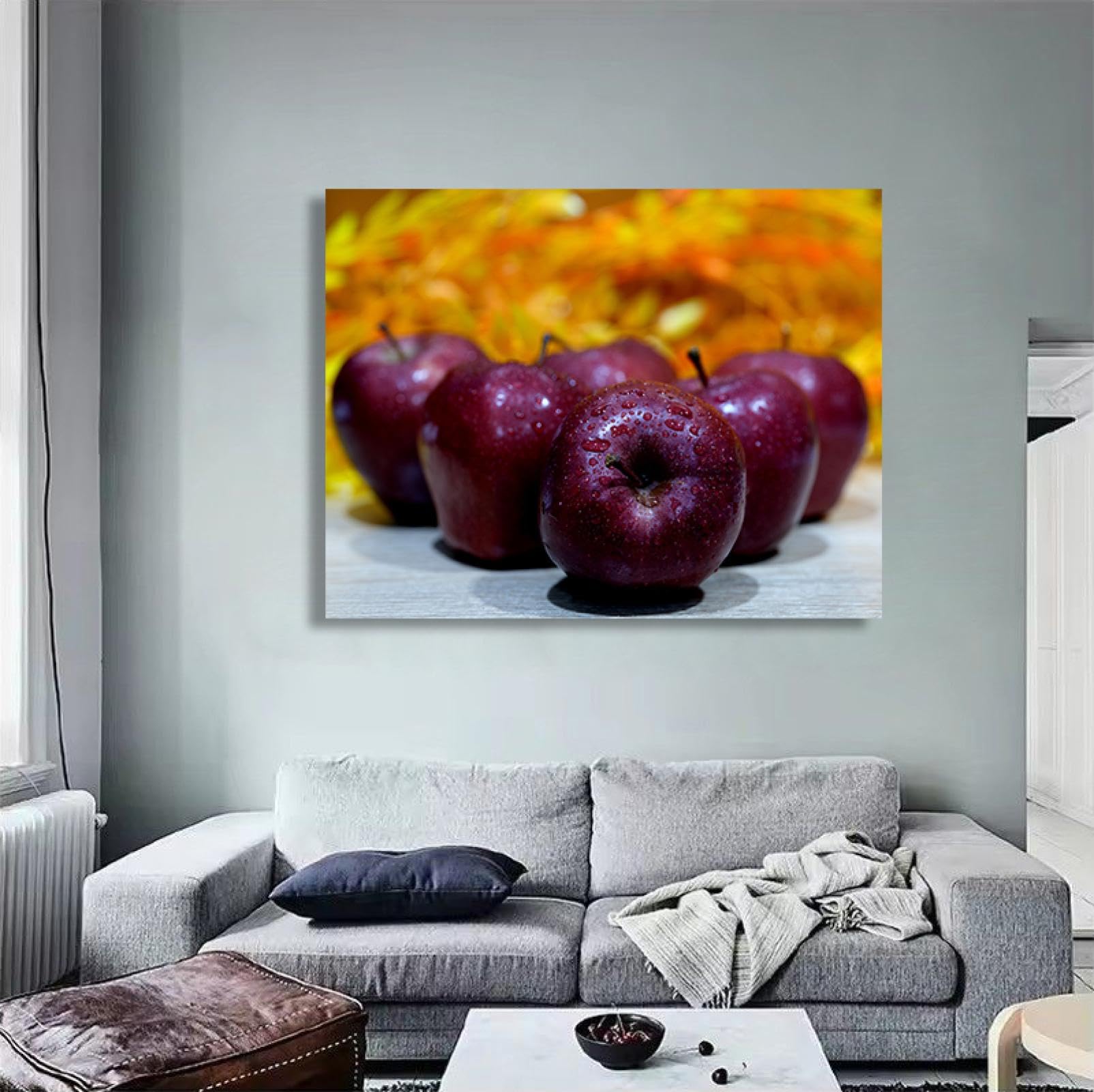 TNGHHSGA Arreglo Triangular Fruta Estacional & Paisaje Fotográfico Real en Lienzo – Decoración Casera para Salón y Comedor​ 30x39cm Lienzo envuelto