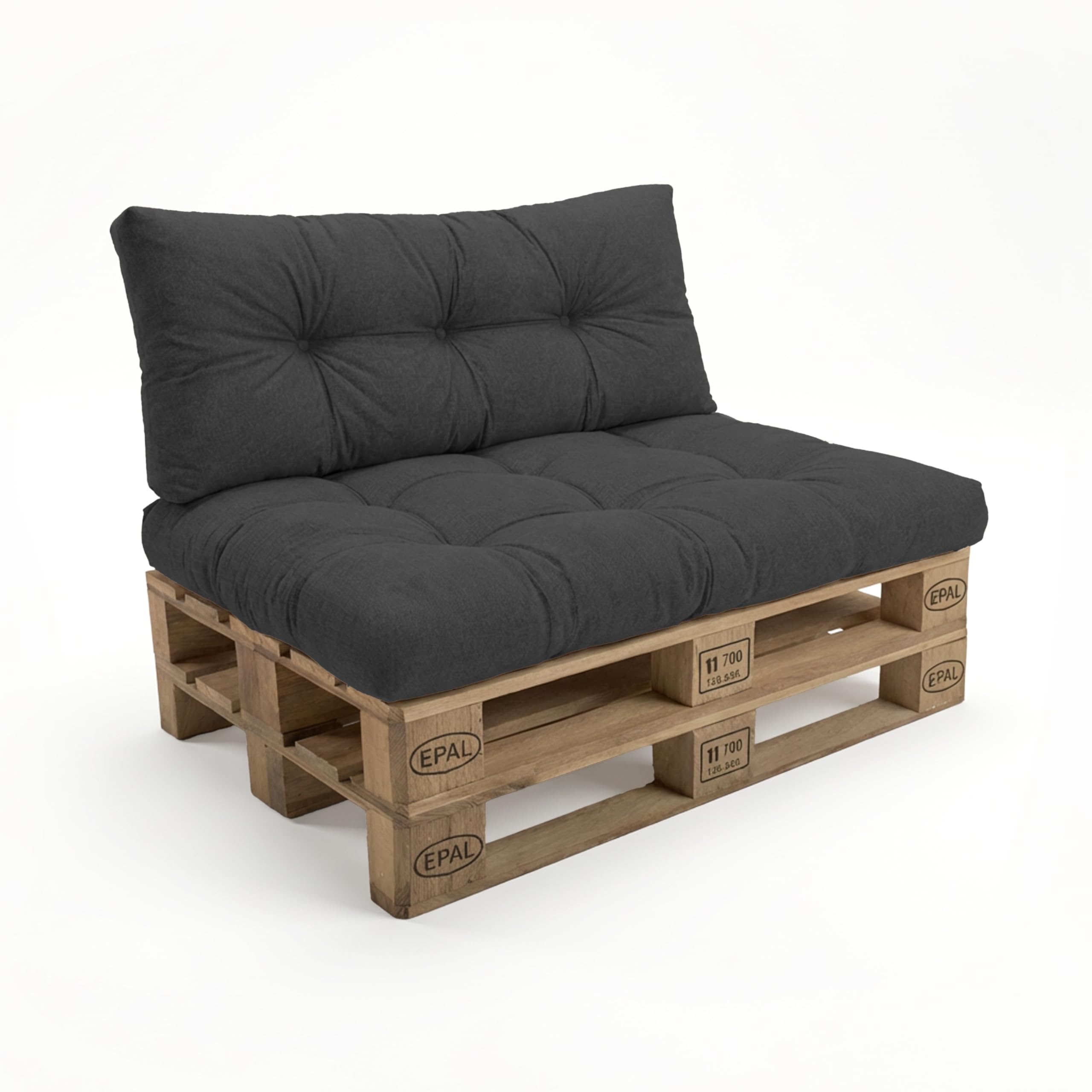 POKAR Palettenkissen Palletenauflagen Palettenpolster Palettensofa Palettenmöbel 2er Set: 1x Sitzkissen 120x80 + 1x Rückenlehne 120x40, Anthrazit