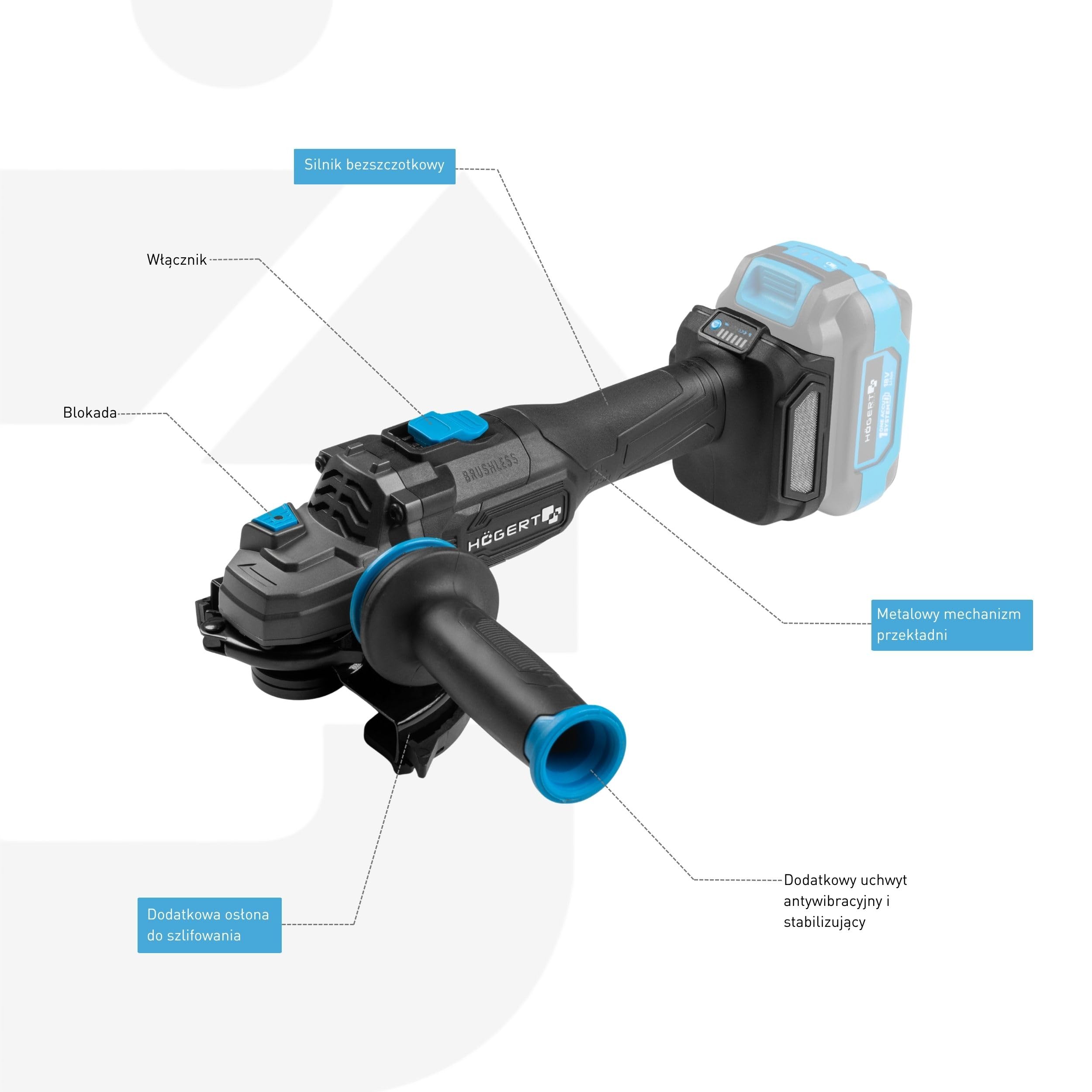 HÖGERT TECHNIK Akumulatorowa szlifierka kątowa 125 mm, 18 V Brushless, akumulatorowa przecinarka z regulacją prędkości, narzędzie do cięcia, szlifowania i usuwania zadziorów