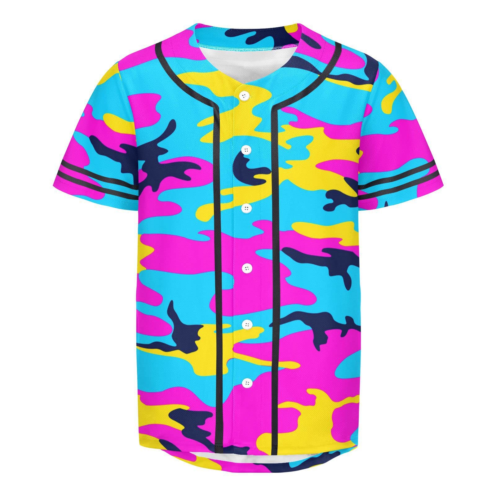 Aifnlsf Neon Camo Men's Short Sleeve Baseball Jersey Button Down Shirts Sports Uniform