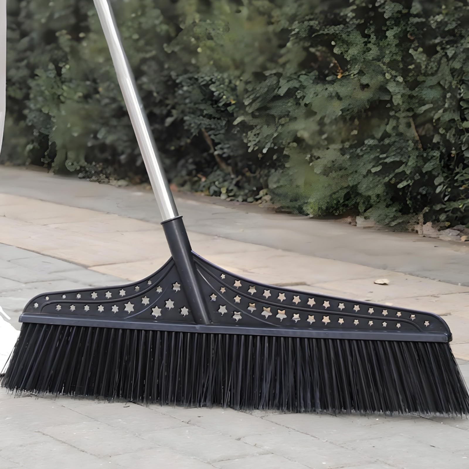 Scopa commerciale con setole dure, scopa larga per grandi spazi, scopa esterna per garage, cortili, esterni(Black,50cm)