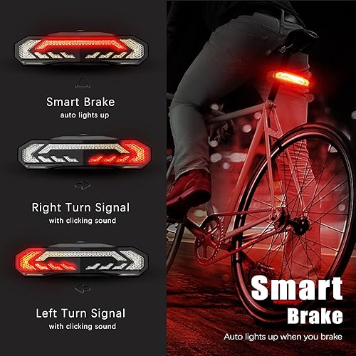 Miniatura 10 de WSDCAM Luz trasera inteligente para bicicleta con señales de giro y luz de freno, bocina de alarma de bicicleta con control remoto, encendidoapagado