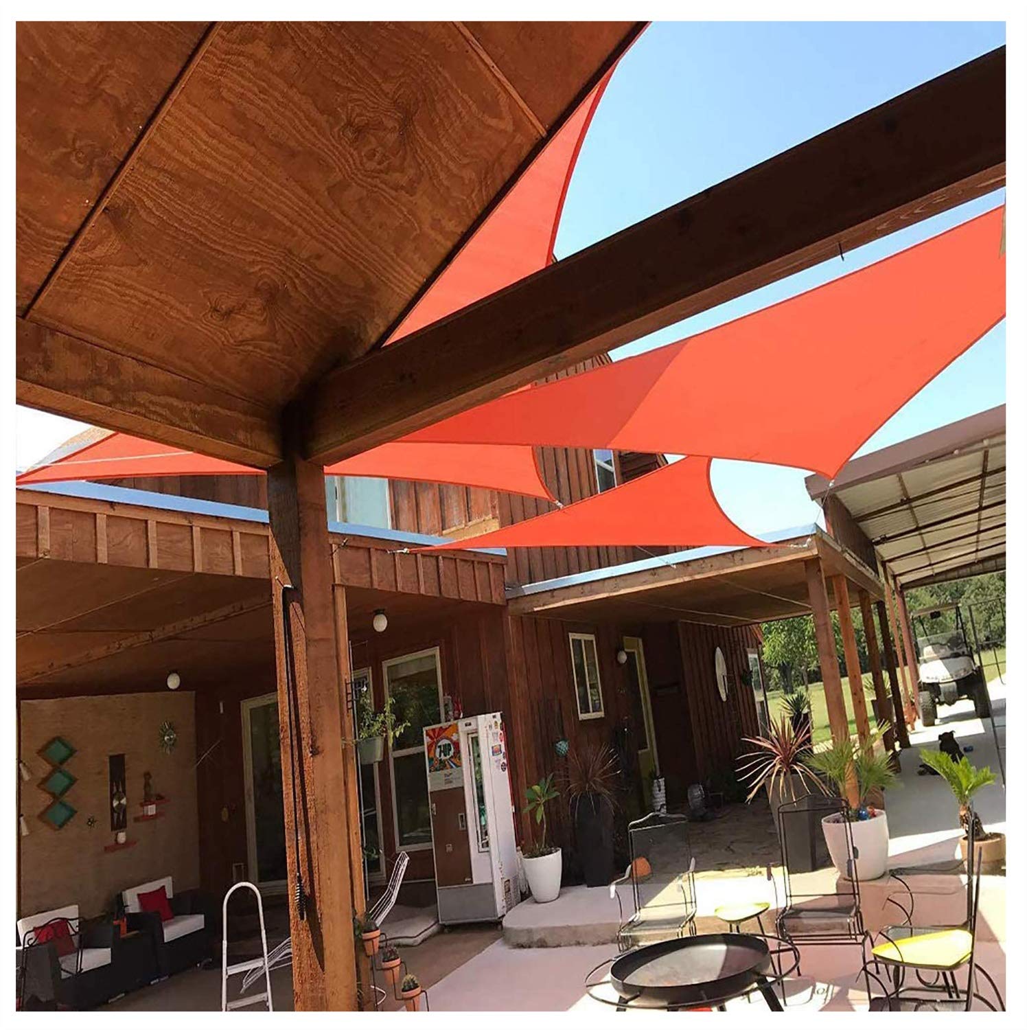 Sun Shade Sail Ogrodowa tkanina przeciwsłoneczna, wodoodporny żagiel przeciwsłoneczny, trójkątna markiza, 90% ochrona przed promieniowaniem UV, z liną-pomarańczową