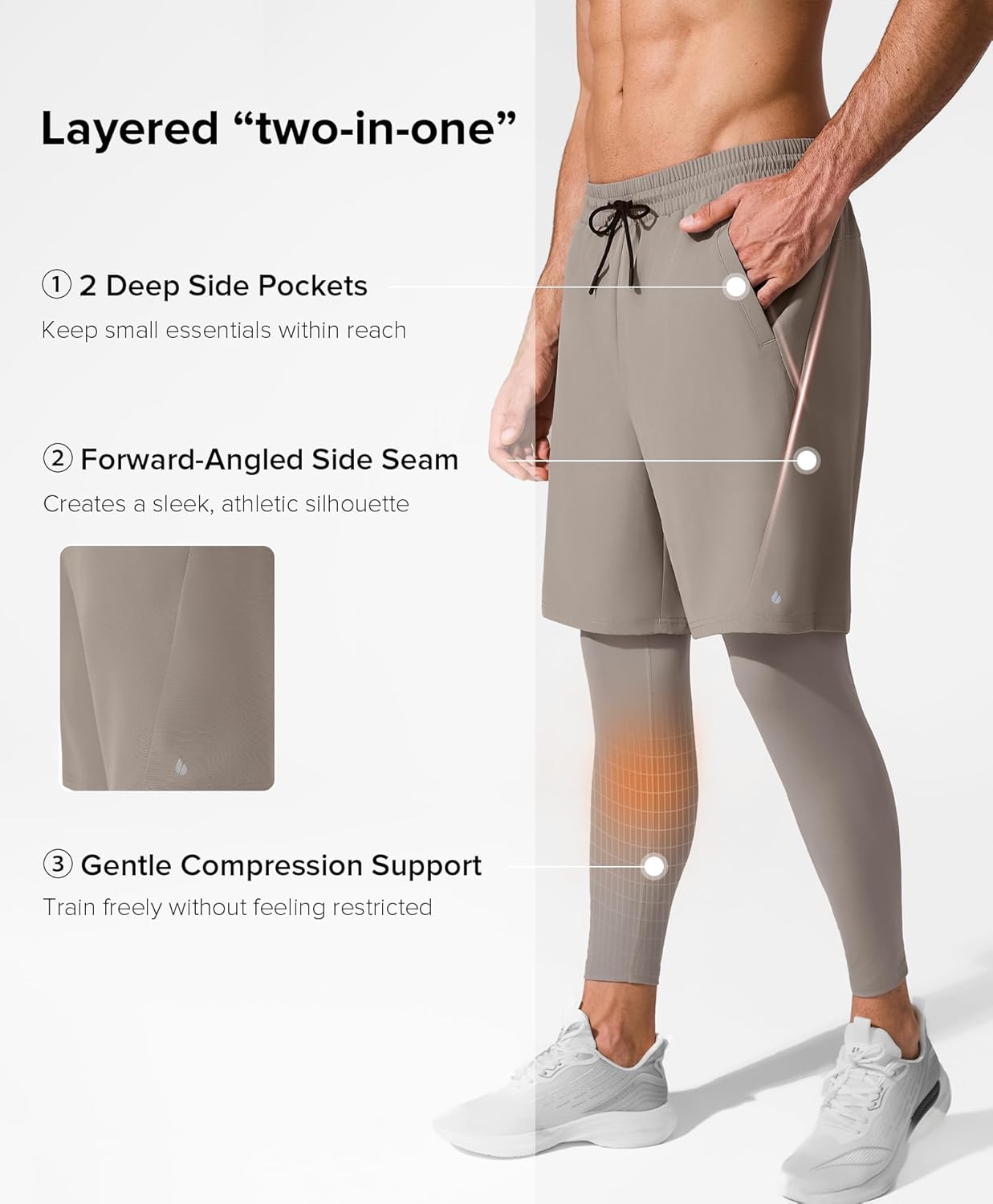 BRXL Men's 2 in 1 Compression Running Pants with Pockets, Quick Dry Leggings Base Layer Workout Athletic Gym Basketball - Image 2