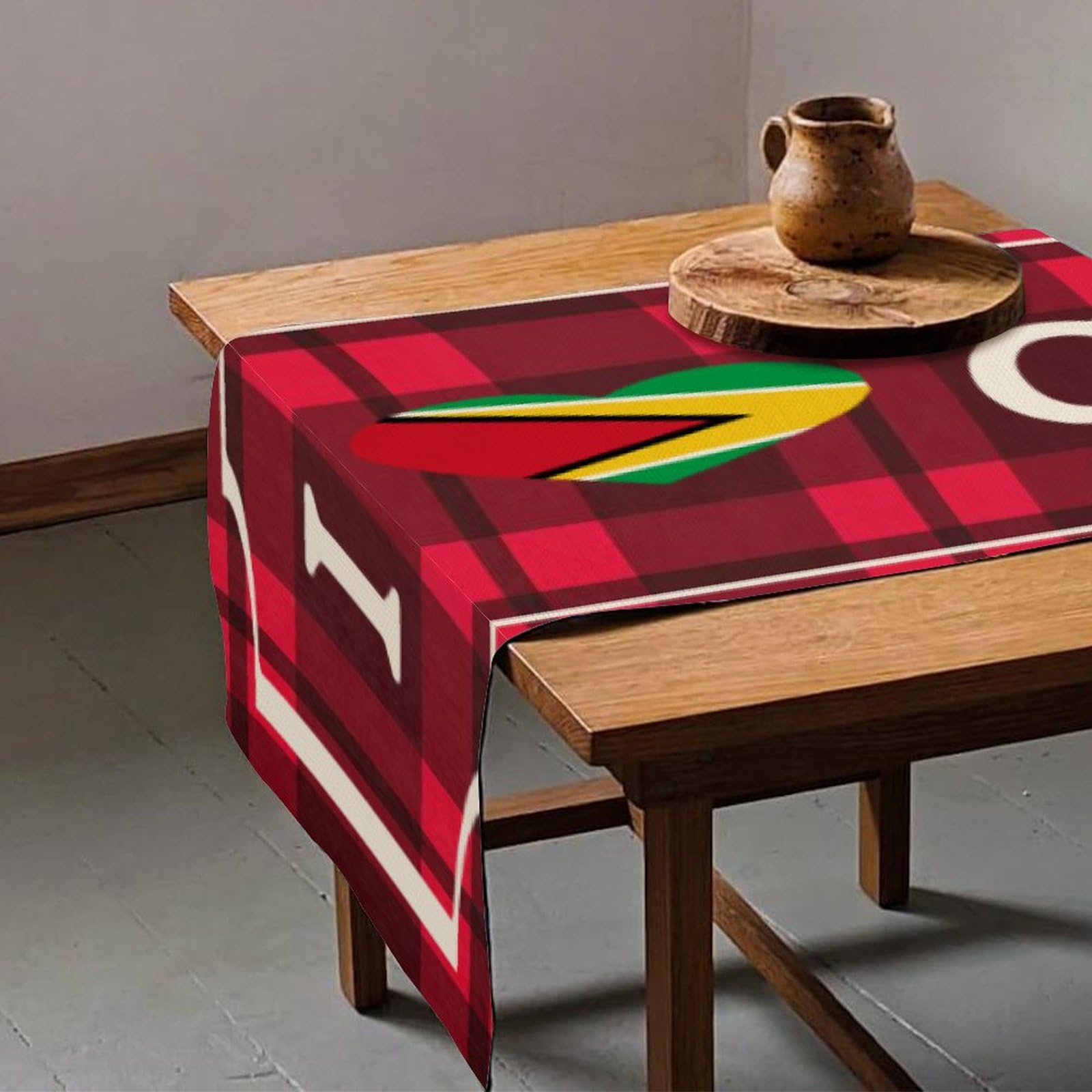 Chemin De Table Motif Drapeau Du Bénin - 33 X 177,8 Cm - Toile De Jute Lavable Pour Table Basse, Terrasse, Décoration D'Intérieur - 5