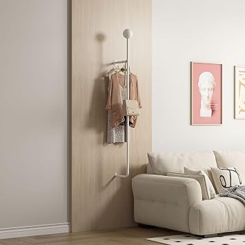 Wall Mounted Clothes Rack Minimalist Space-Saving Coat Hanger with Modern Design, Sturdy Metal Construction for Bedroom, Entryway, Living Room white