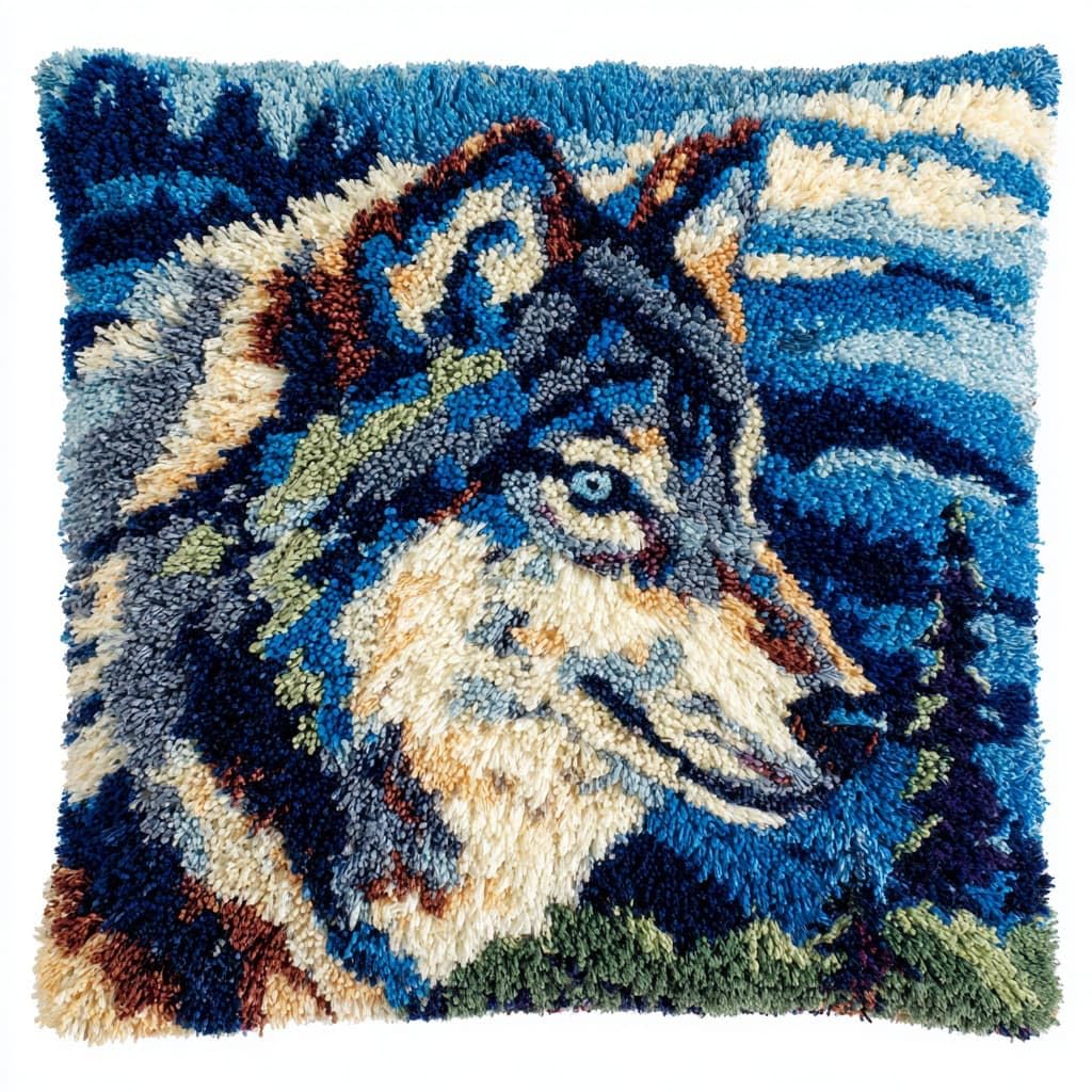 Henypt Latch Hook Pillow Case Kits, Wolf